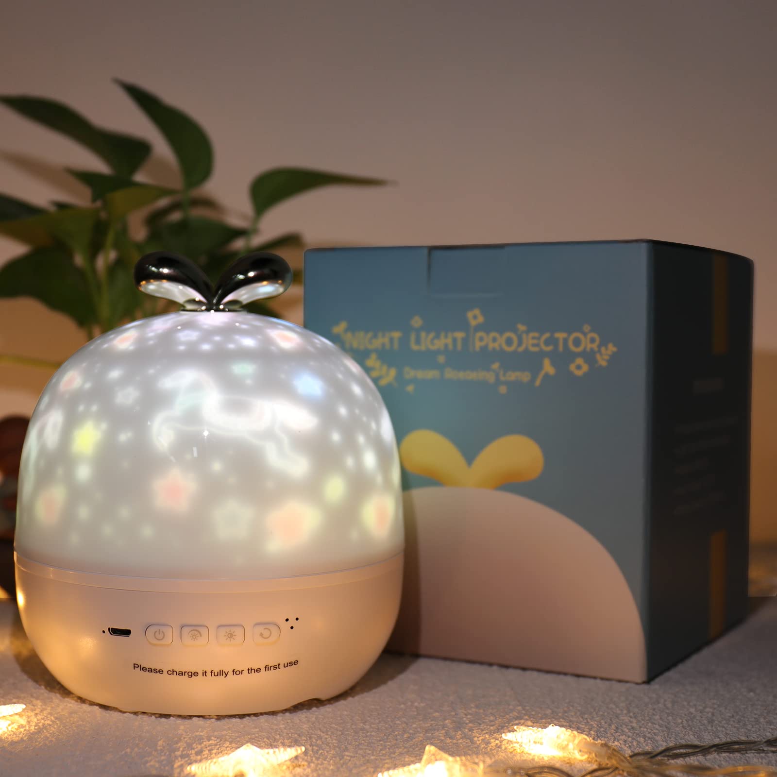 Kids Night Light Projector with Music Box & 6 Color Changing LED Lamps - Baby Nursery Nightlight for Bedroom, Christmas Decor, Birthday Party Gift for Boys & Girls - Perfect for Bedtime, Nursery Room Decor & Holiday Celebrations