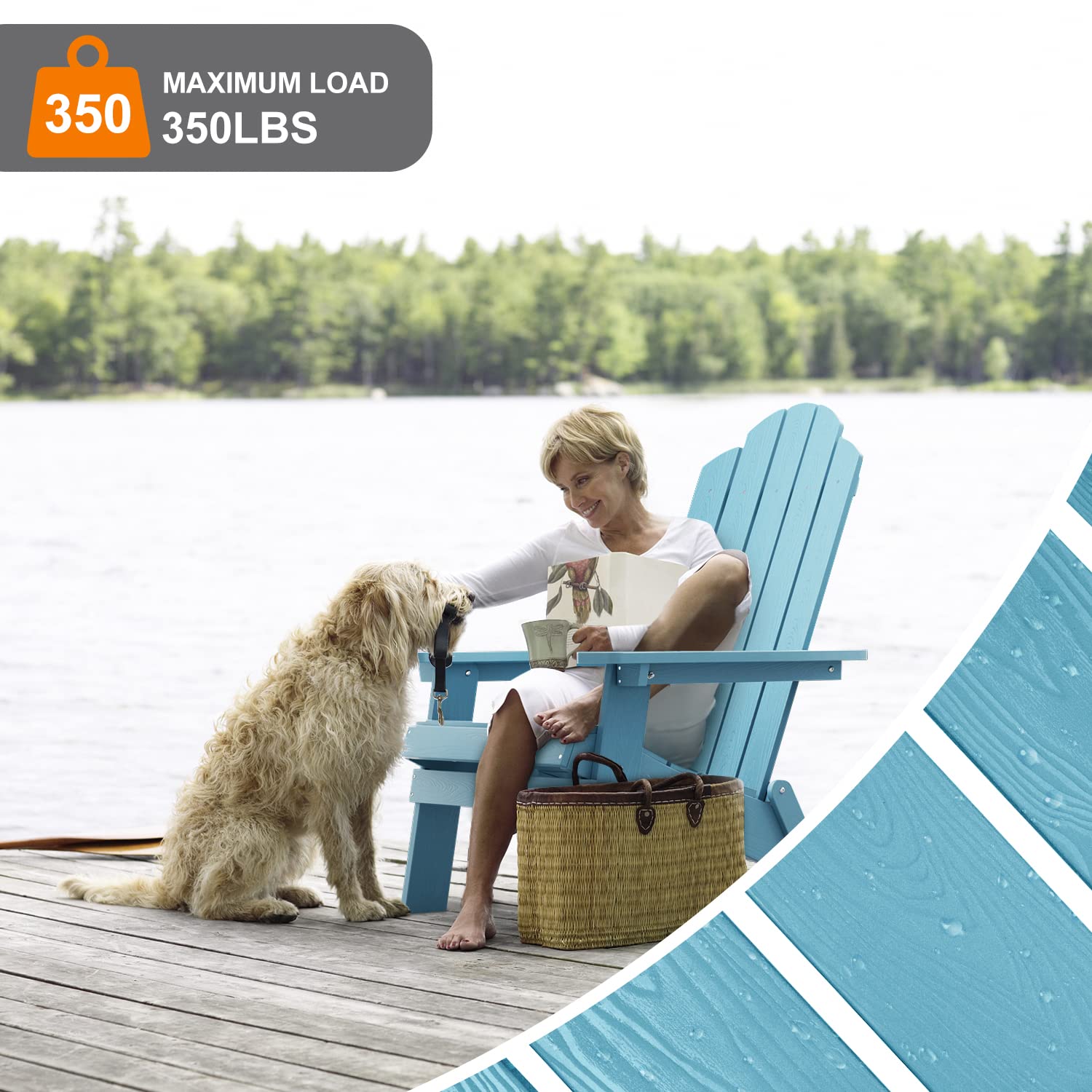 MXIMU Folding Adirondack Chair - Lightweight Plastic Outdoor Chair for Lawn, Backyard, Deck, Garden & Camping - Fire Pit Seating - Weather-Resistant & Portable (Blue) - Perfect for Relaxing, Lounging & Outdoor Gatherings