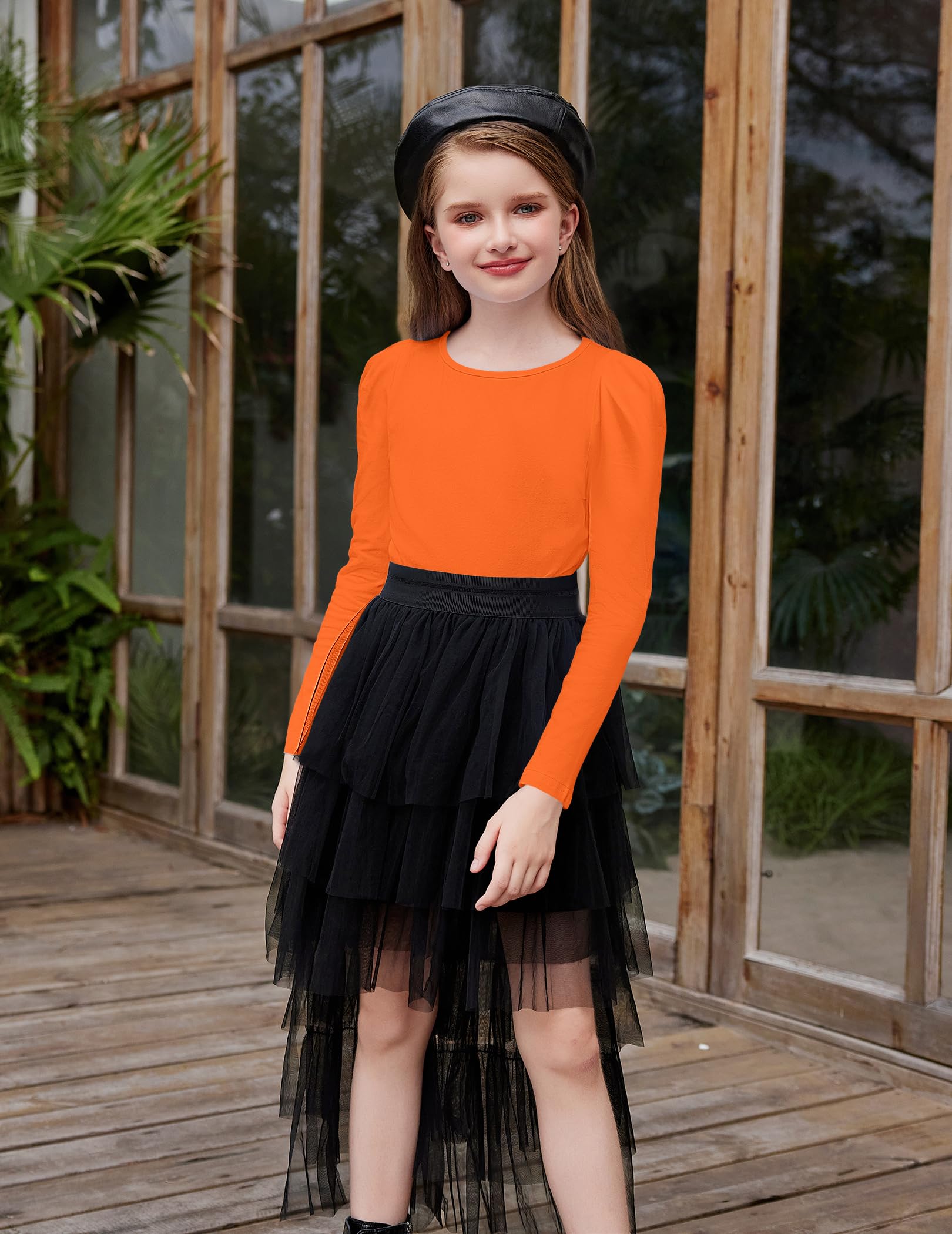 Arshiner Girls Puff Sleeve Long Sleeve Shirt - Casual Crewneck Tunic Blouse Top for Kids | Perfect for School, Playdates & Family Outings