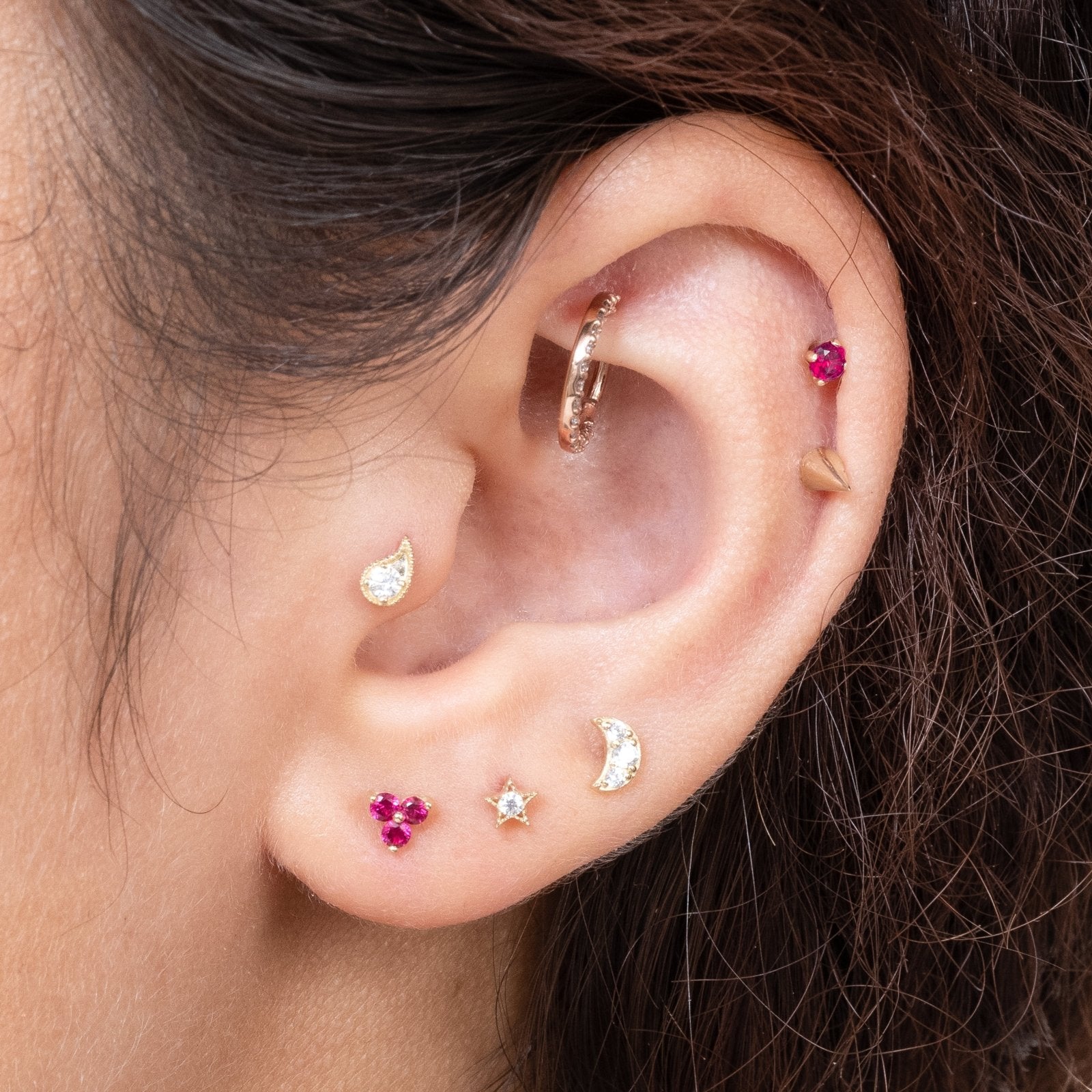 14K Solid Yellow Gold Diamond Paisley Flat Back Stud Earrings with Milgrain Detailing - Perfect for Weddings, Parties & Everyday Elegance