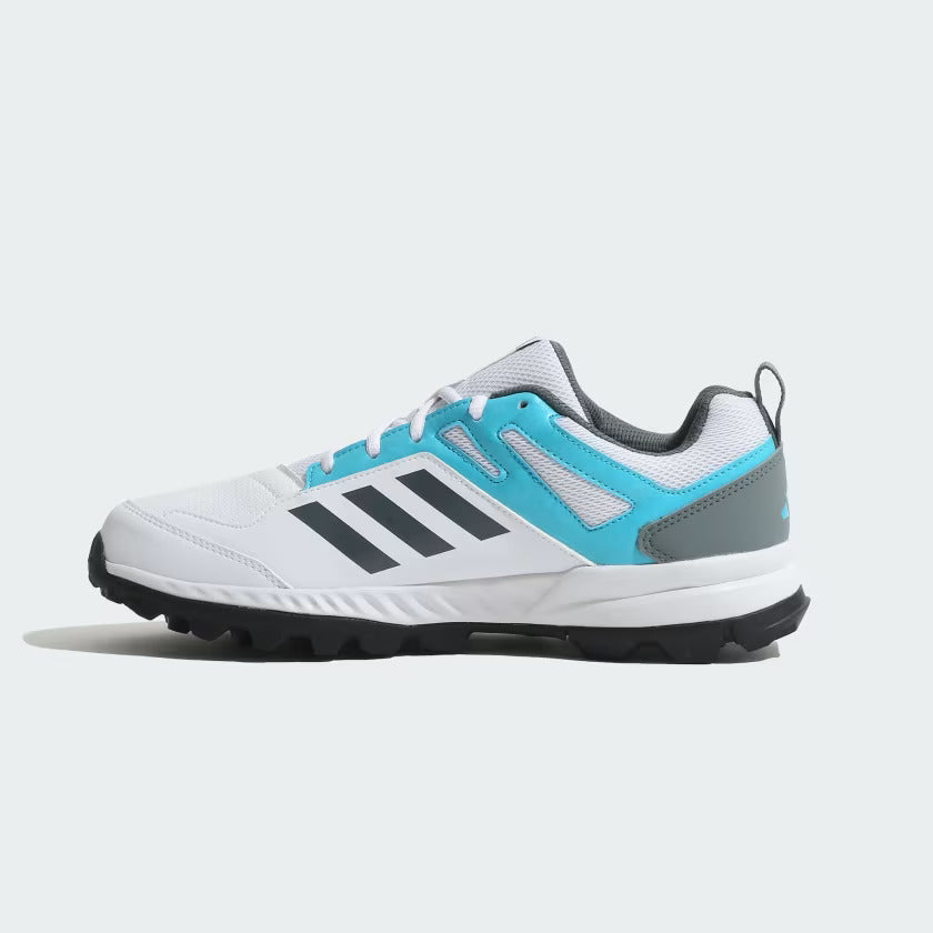 Adidas Cri RiseV2 Cricket Shoes - Cloud White/Blue Oxide/Lucid Cyan | Lightweight Performance Footwear for Cricket Matches & Training