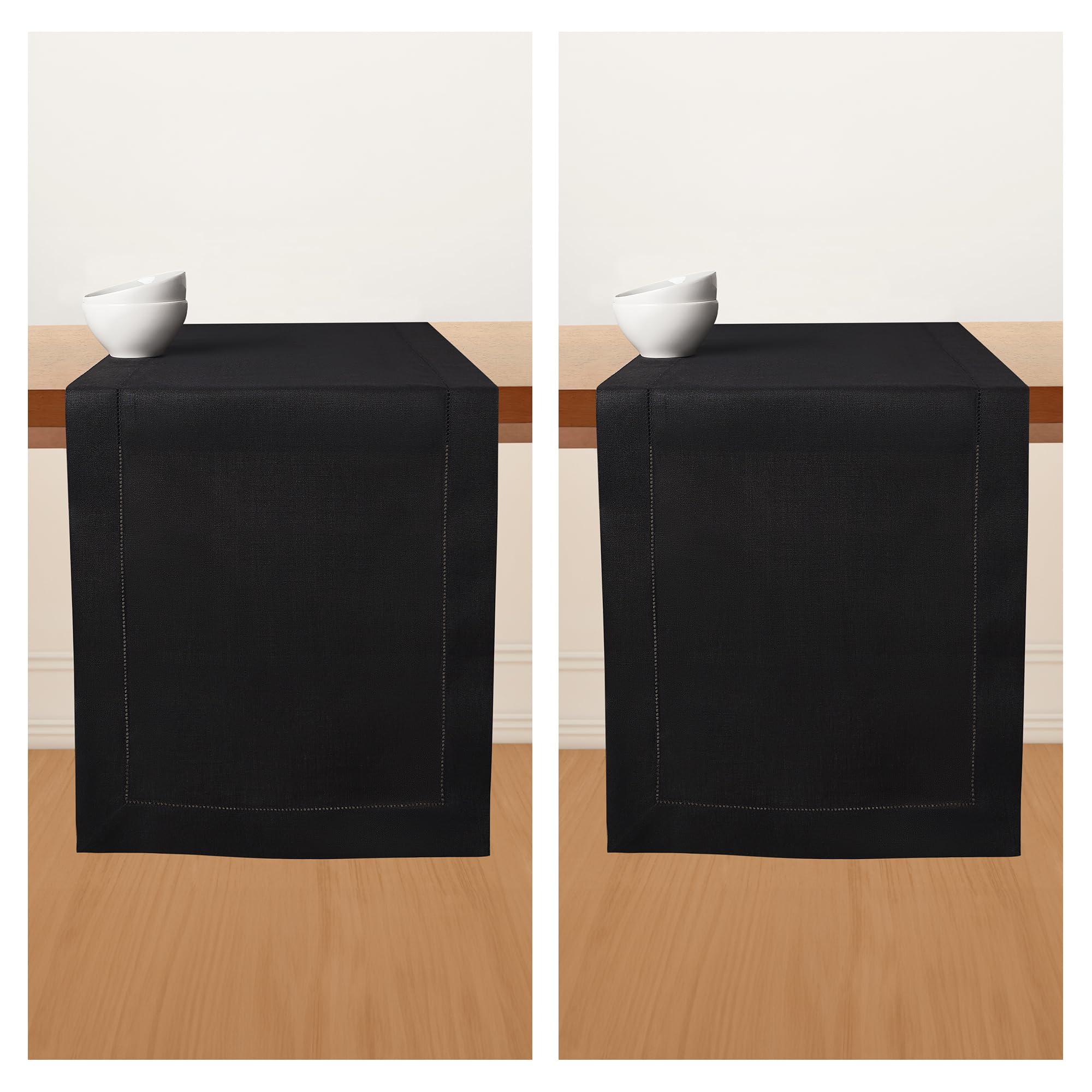 Premium Black Linen Table Runners Set - 14x36 & 14x60 Inch (2-Piece) | 100% Pure European Flax Linen | Elegant Dining Decor for Weddings, Parties & Home Styling