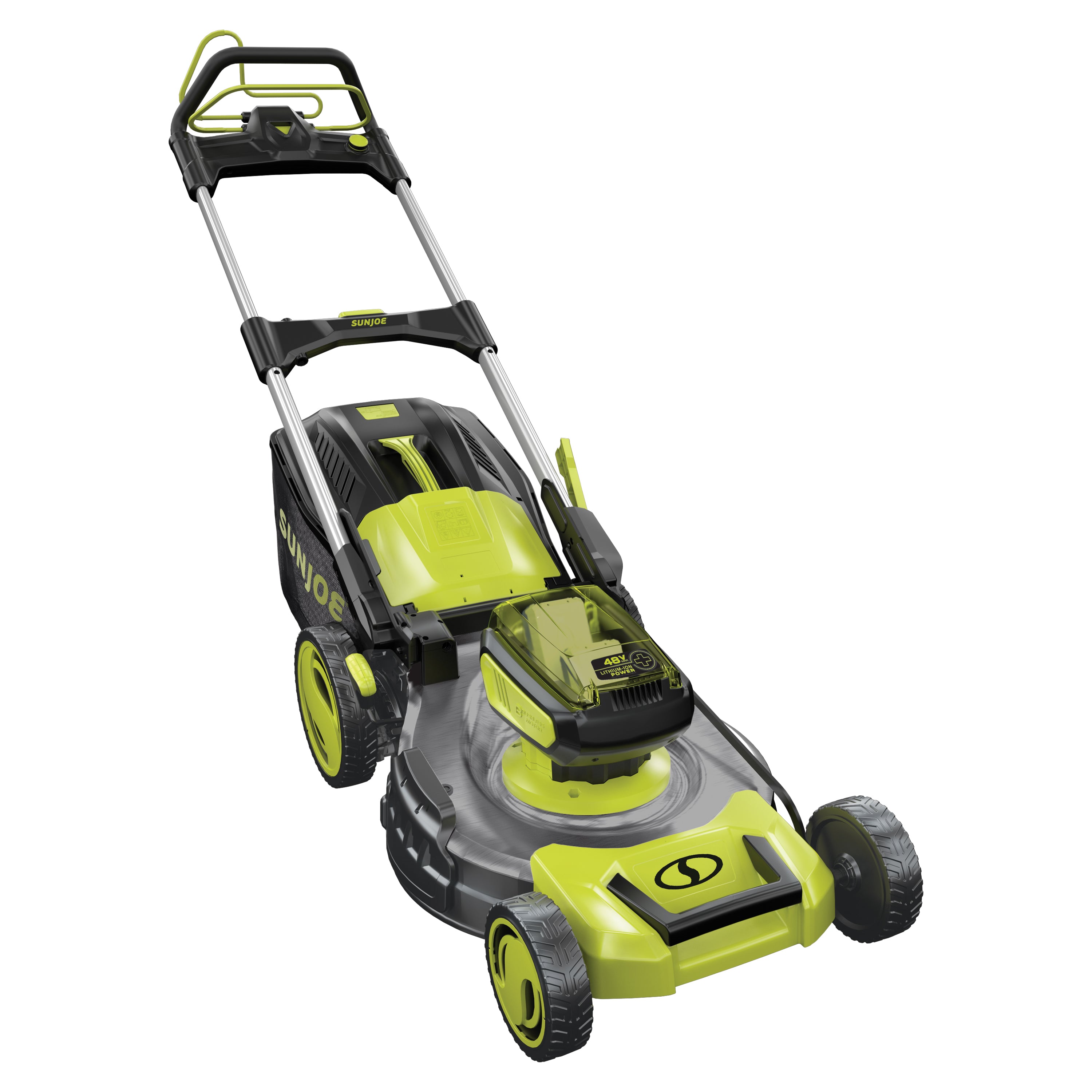 Sun Joe 24V X2 21LMSP 48V Cordless Self-Propelled Lawn Mower with 2 x 4.0Ah Batteries & Charger - 20 Inch Cutting Width, 7 Height Adjustments, Includes Collection Bag & Mulching Plug - Perfect for Medium to Large Yards, Residential Lawn Care & Landscaping