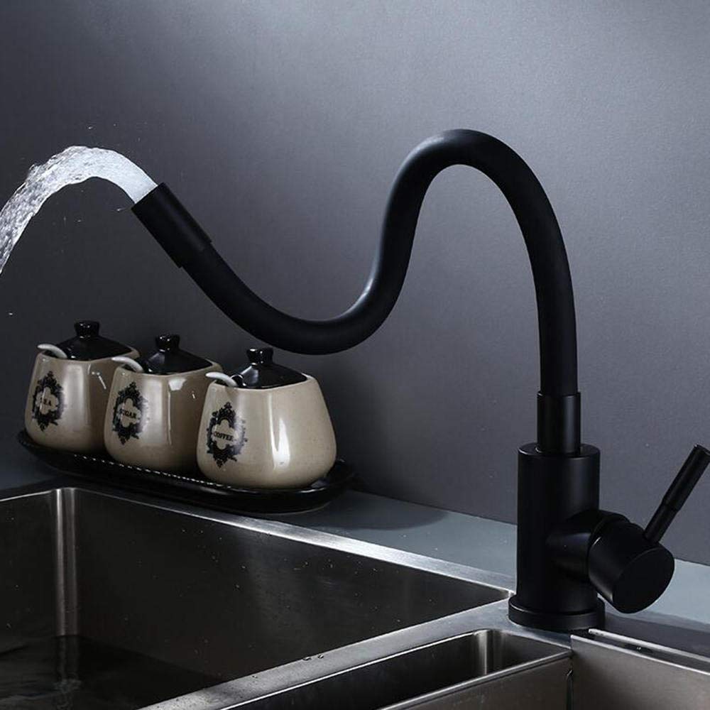 Black Stainless Steel Kitchen Faucet - 360° Swivel for Sink, Hot & Cold Water