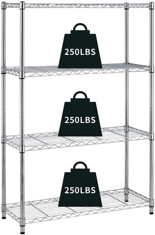 4-Tier Heavy Duty Adjustable Wire Storage Shelves - 250 Lbs Capacity per Shelf, Metal Organizer Rack for Pantry, Garage, Kitchen (36