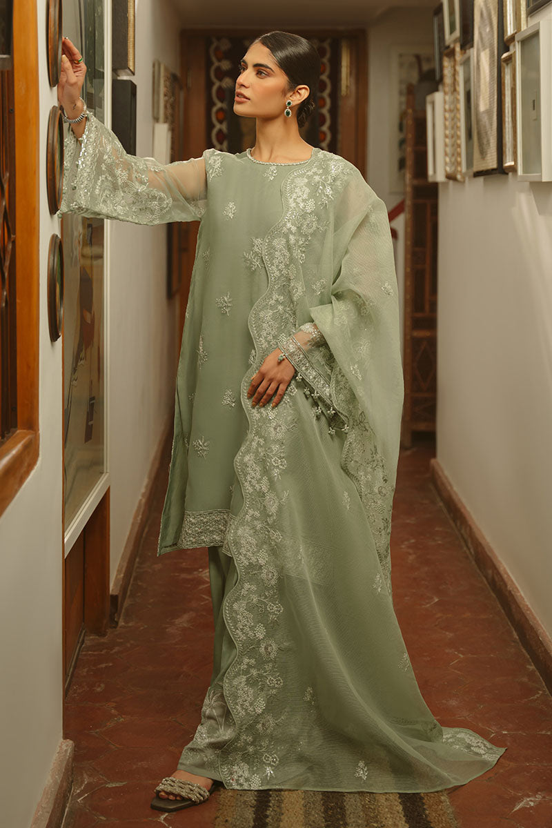 GREEN LILY 4-Piece Embroidered Organza Suit Set for Women - Elegant Party Wear & Wedding Guest Outfit - Perfect for Special Occasions, Festivals and Formal Events