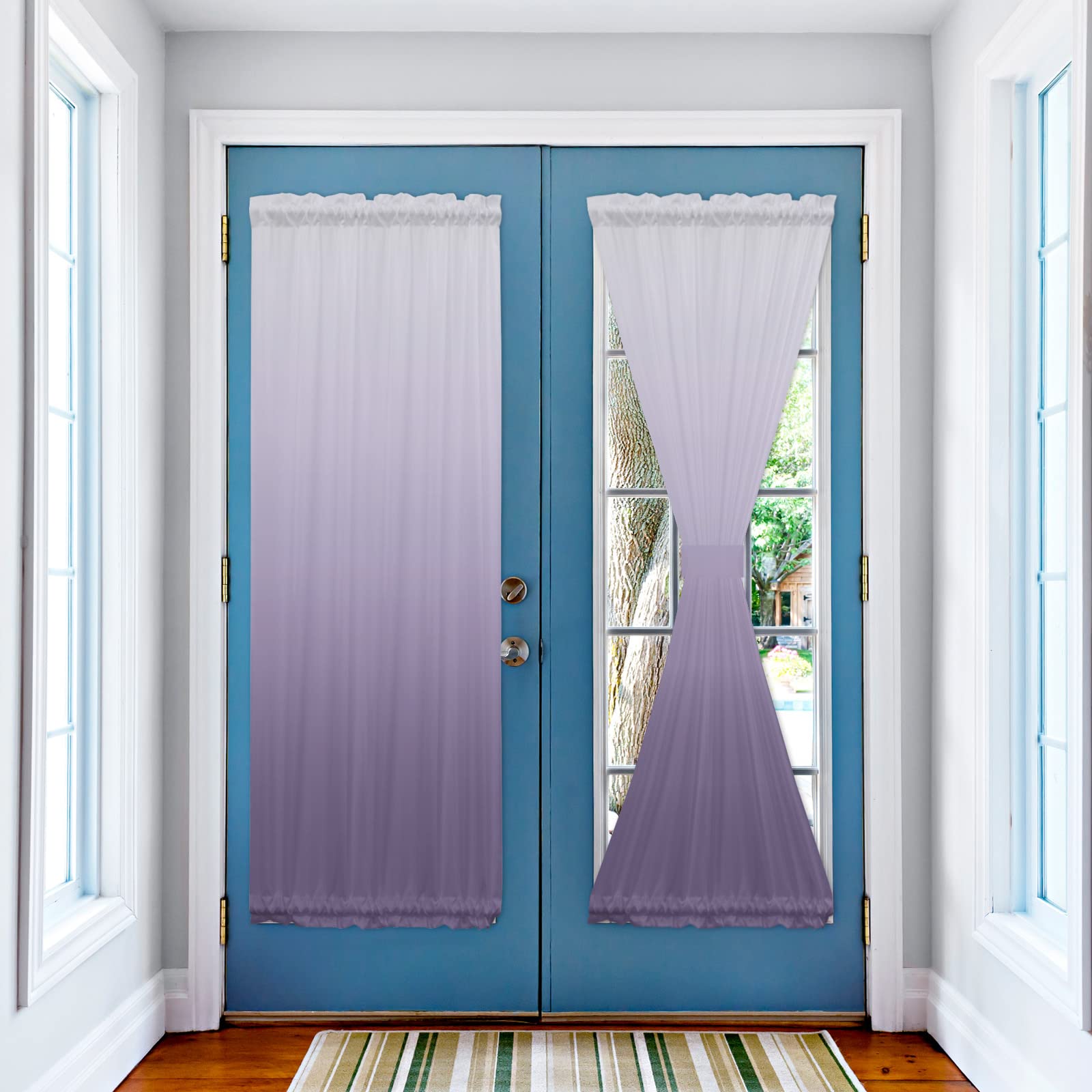 Gradient Purple Abstract Art Door Curtains - Elegant French Sidelight Window Drapes with Tiebacks for Front/Back Doors | 25