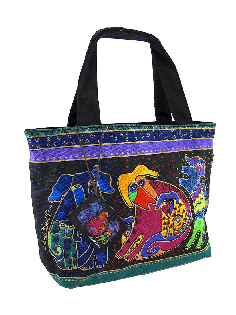 Laurel Burch 'Dog And Doggies' Small Tote Bag Purse - Stylish Pet-Themed Handbag for Women, Perfect for Shopping, Beach Trips & Daily Use