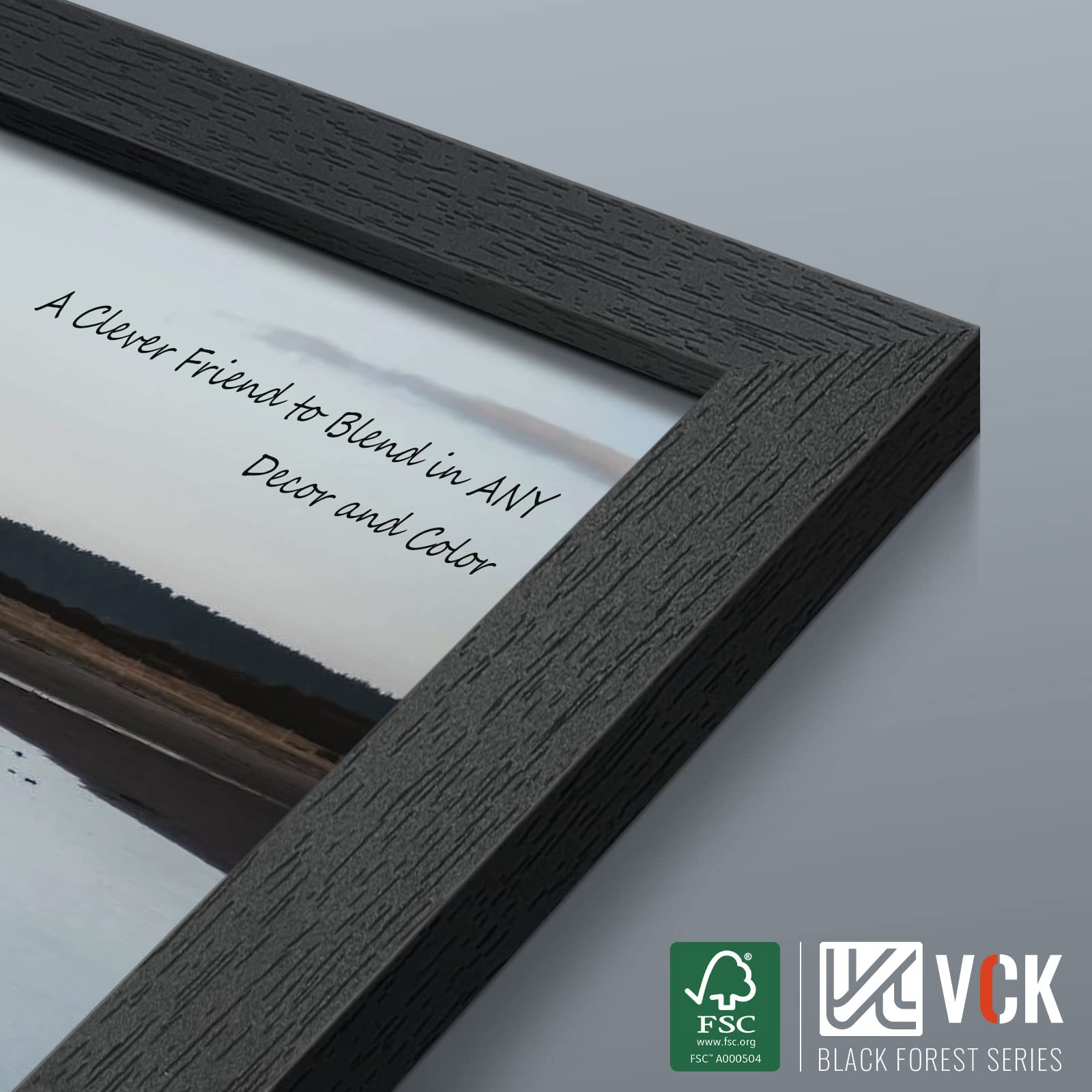 VCK 8x10 Picture Frame Set of 3 - Black Textured Solid Wood Photo Frames for Wall Display | Perfect for Home Decor, Office, Gallery & Gift Giving