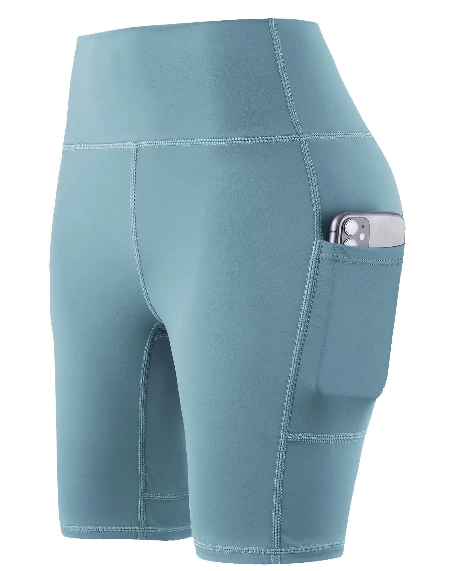 MAGCOMSEN Women's High Waist Yoga Shorts - Breathable Biker Running Shorts with Side Pockets, Compression Workout Shorts for Yoga, Gym, Cycling & Lounge Wear