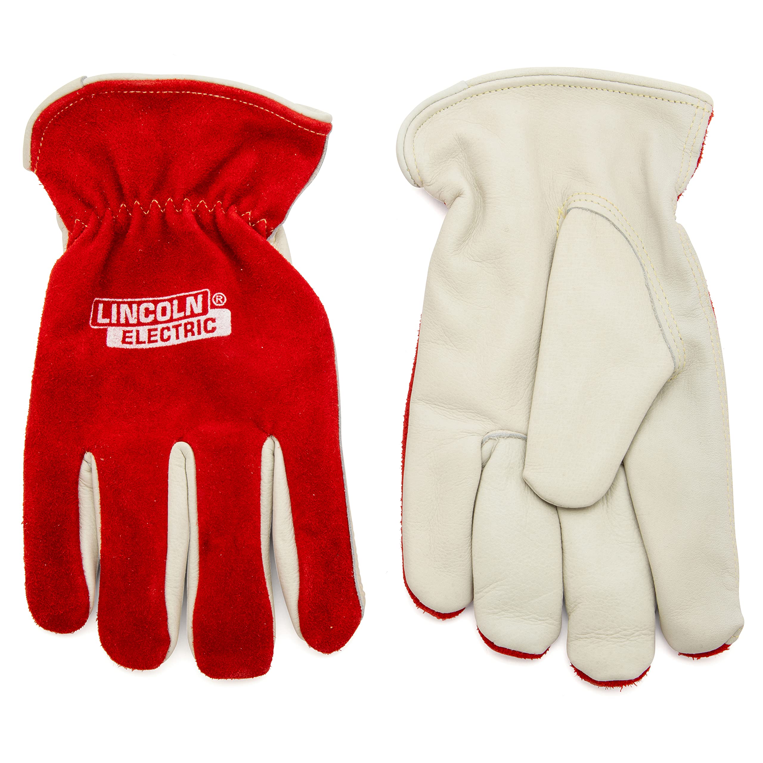 Lincoln Electric Premium Grain Leather & Split Cowhide Metal Working Gloves - Large Size, Heat & Cut Resistant for Welding, Construction & DIY Projects