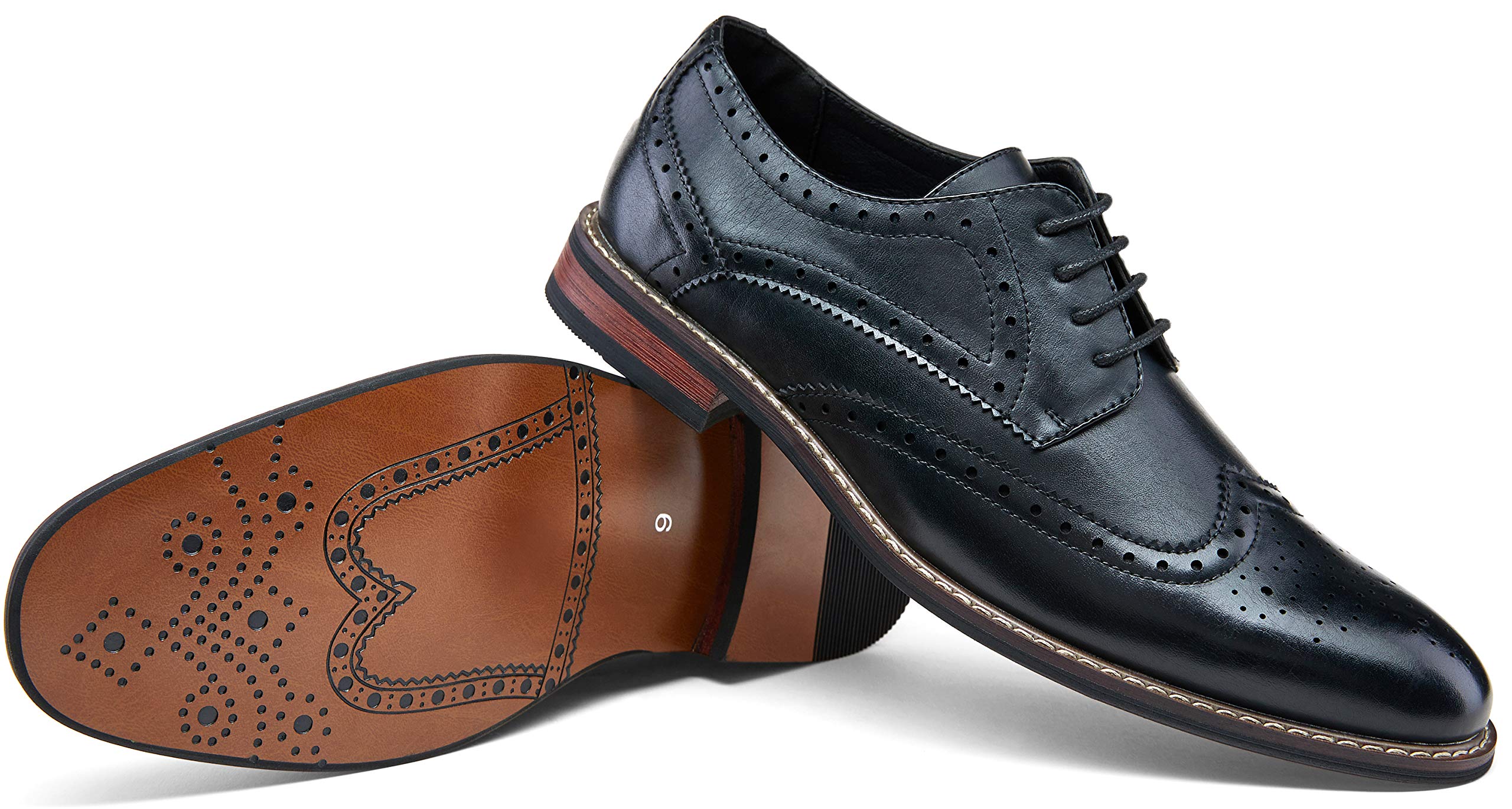 Premium Jousen Men's Wingtip Oxford Dress Shoes - Classic Cap Toe Brogue Business Formal Shoes for Office, Wedding & Special Occasions