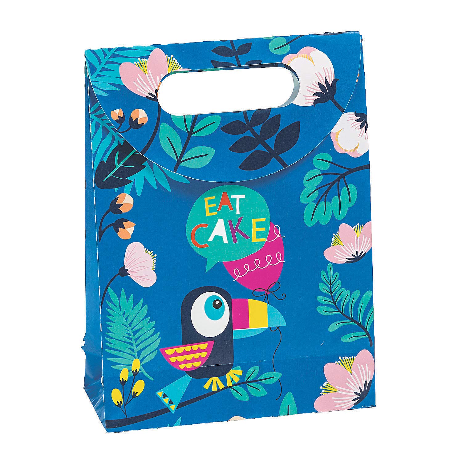 Colorful Tropical Toucan & Parrot Paper Gift Bags with Handles - 12 Pack for Birthday Parties, Baby Showers & Themed Events - Fun Express Party Supplies