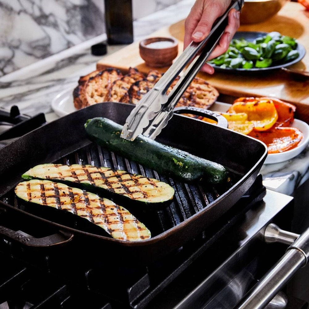 Smithey Ironware Traditional Cast Iron Square Grill Pan - 12 Inch Indoor/Outdoor Grill Pan for Steak, Vegetables & Burgers - Made in USA - Perfect for Camping, BBQ & Home Cooking