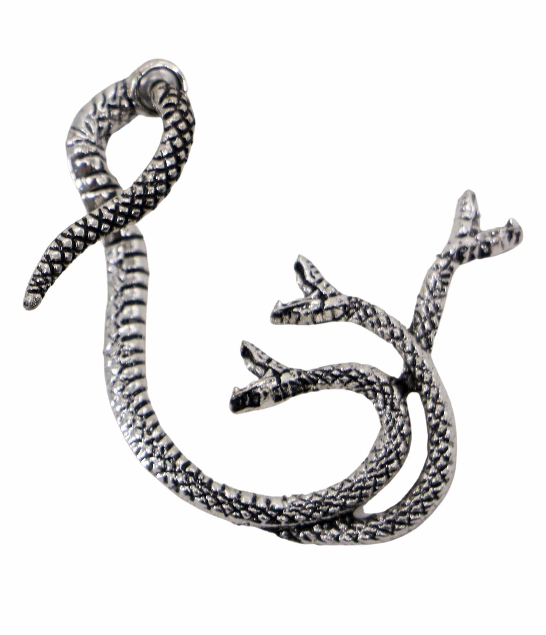 Silver Three-Headed Snake Ear Cuff - Gothic Punk Jewelry for Women | Unique Statement Earrings for Parties, Concerts & Halloween Costume Accessories