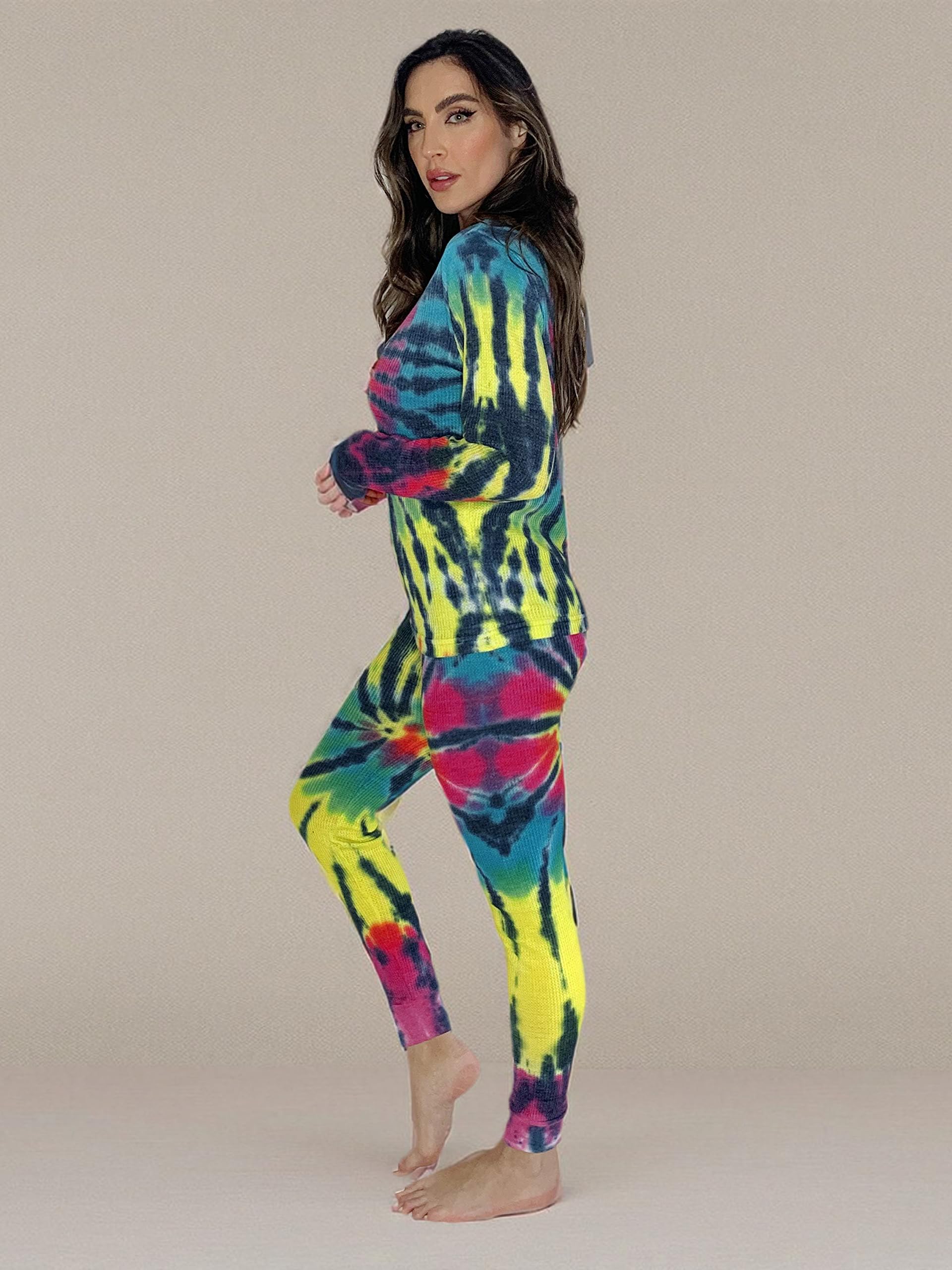 Just Love Women's Tie-Dye Thermal Pajama Set - Cozy Two-Piece Sleepwear for Winter Nights | Soft & Warm Loungewear for Relaxing at Home
