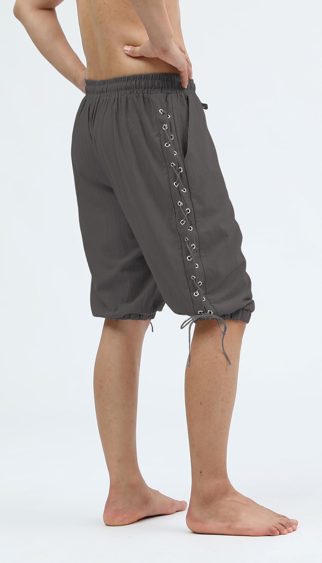 **Men's Pirate Shorts - Medieval Viking Navigator Renaissance Banded Pants - Gothic Linen Costume Shorts for Cosplay, LARP & Historical Reenactment**