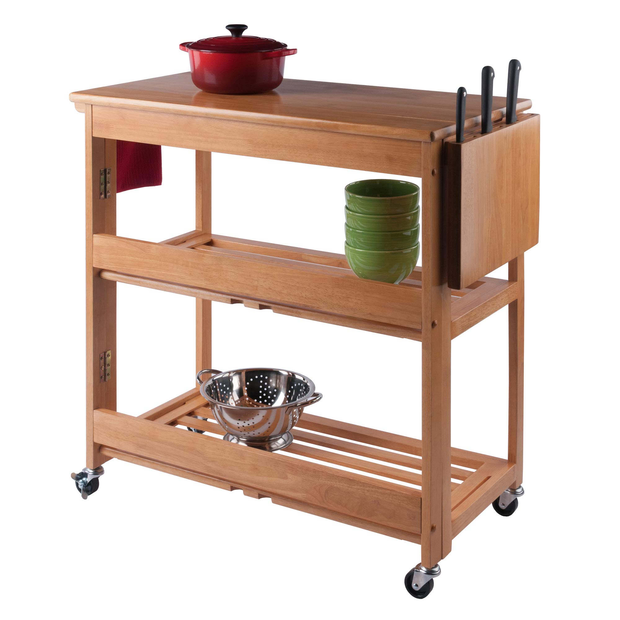 Winsome Radley Light Oak Kitchen Cart - Rolling Island with Storage Shelf for Small Spaces, Kitchen & Dining Room Organization