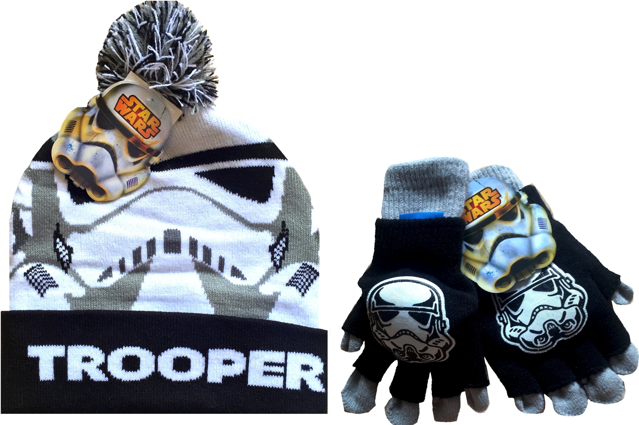 STAR WARS The Force Awakens Stormtrooper Beanie & Mittens Set - Unisex Winter Hat & Gloves Gift for Fans - Perfect for Cosplay, Cold Weather & Movie Nights