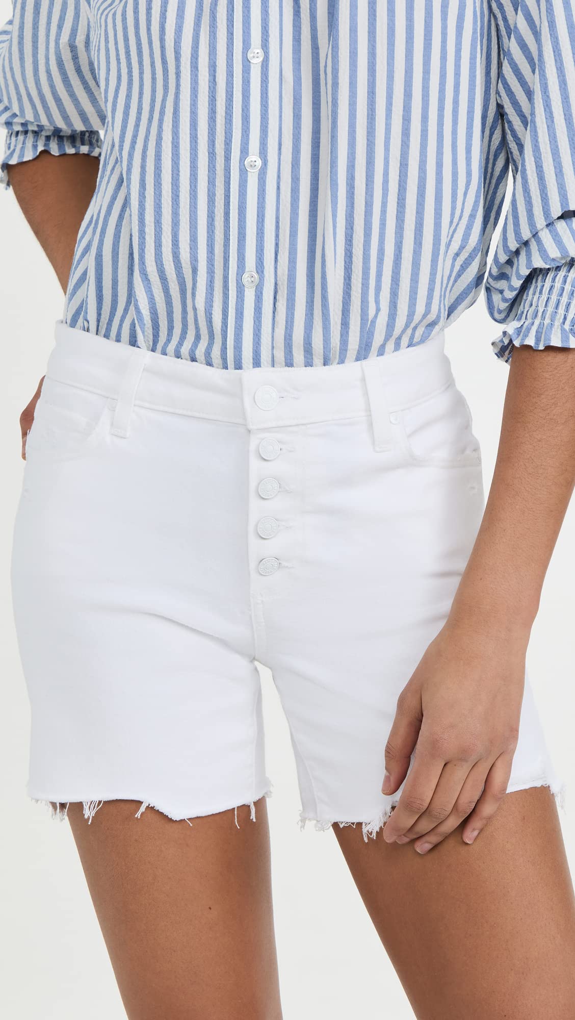 PAIGE Women's Sarah High-Rise Longline Button Fly Denim Shorts - Comfortable & Stylish for Summer Outfits, Beach Trips, and Casual Wear
