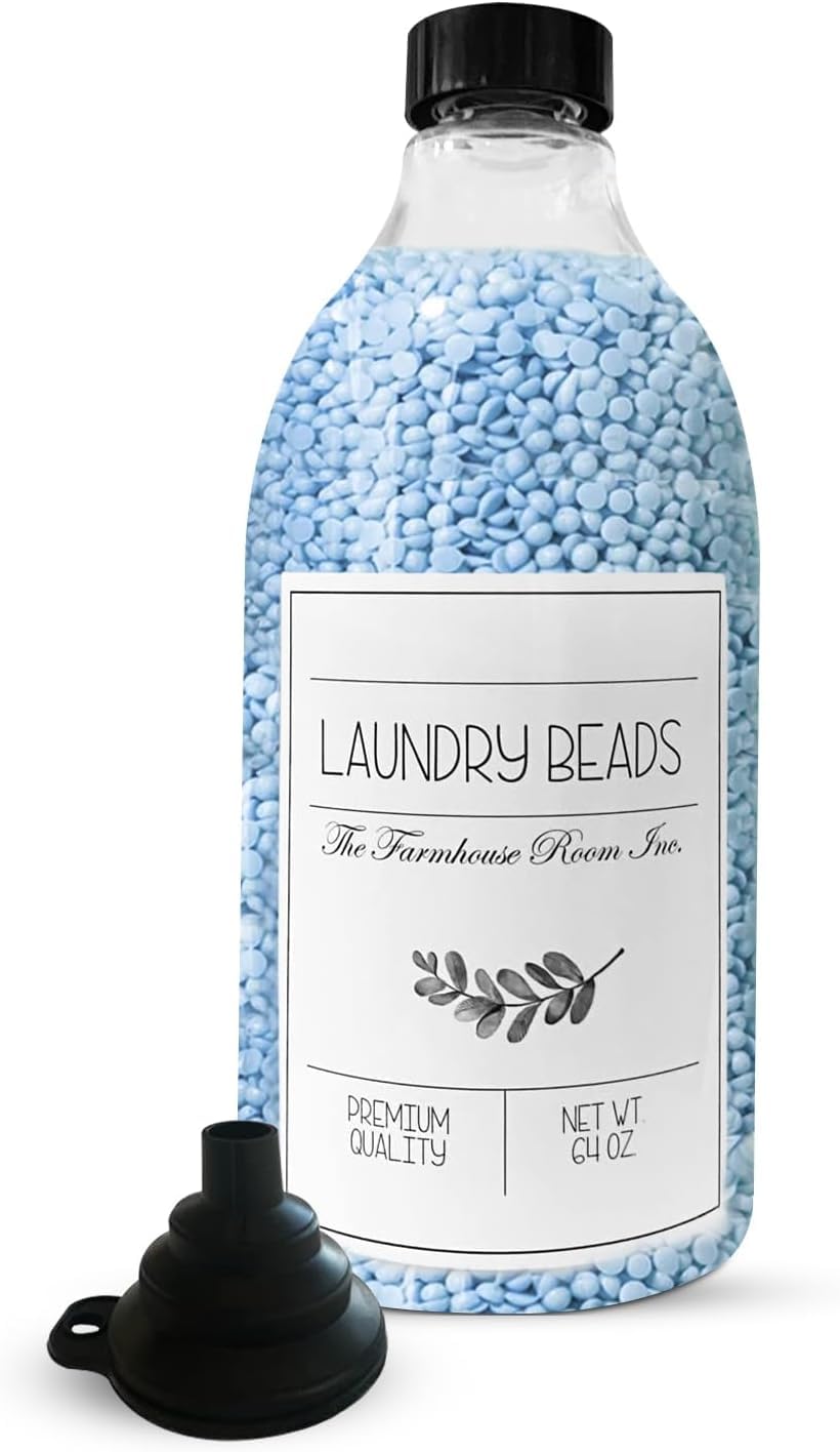 **64 oz Laundry Beads Dispenser Bottle - BPA Free & PET Plastic Scent Beads Container for Laundry Room Organization - Waterproof Label - Perfect for Home, Apartment, and Laundromat Use**
