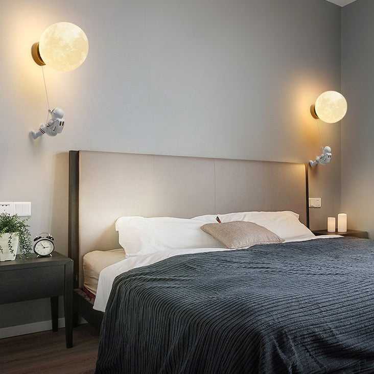 NASA Astronaut on Moon Wall Lamp - LED Night Light for Kids Room, Bedroom & Nursery - Space-Themed Decor for Boys & Girls