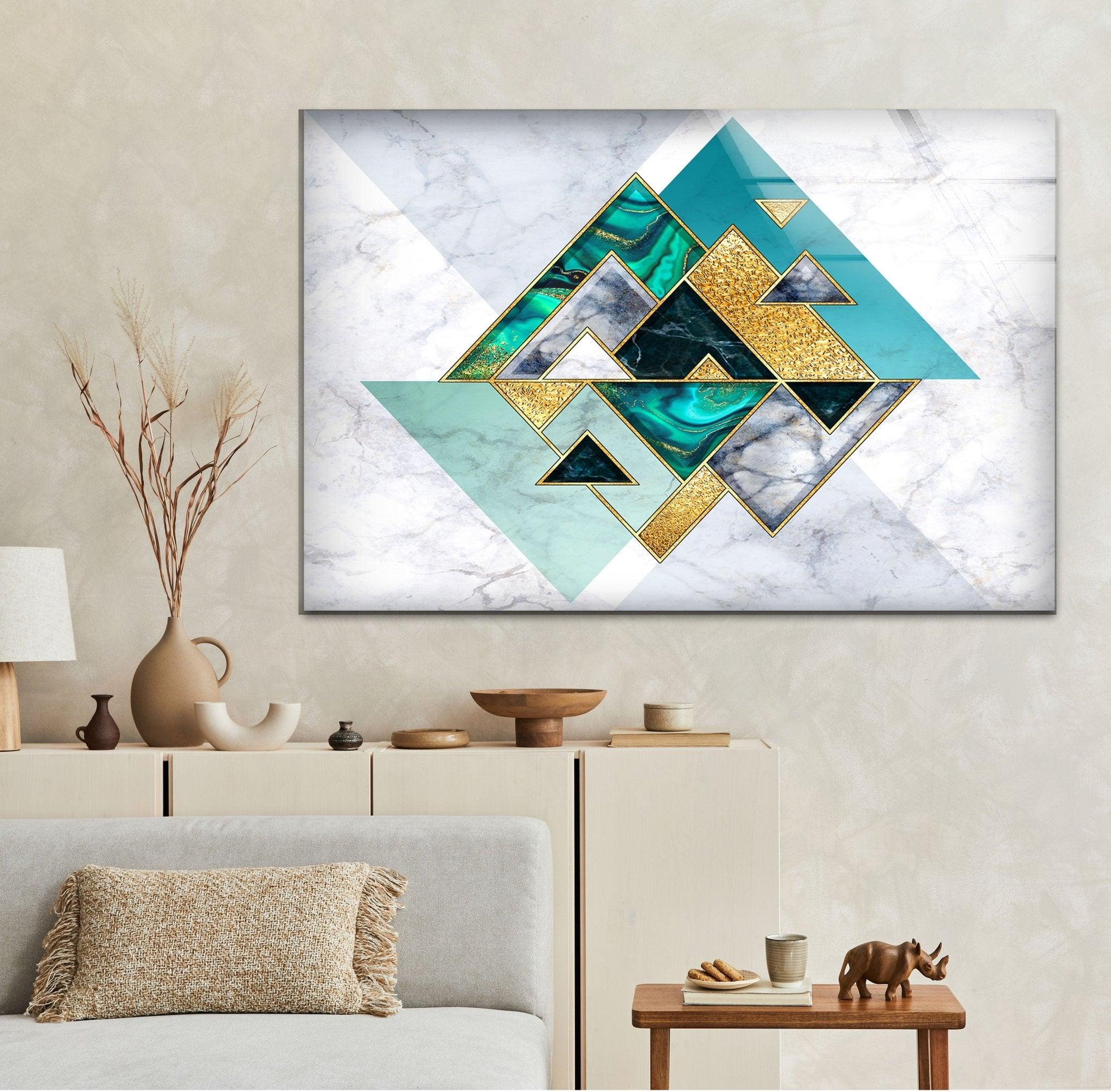 Abstract White Geometric Glass Wall Art - Modern Home Decor for Living Room, Bedroom & Office - Elegant Handmade Glass Panel for Stylish Interior Design