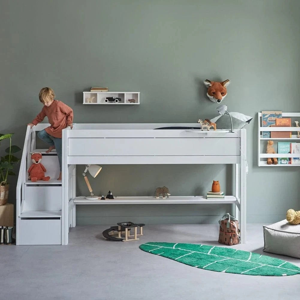 Mid Sleeper Bed with Staircase - 128cm Height Kids Bunk Bed with Storage, Perfect for Small Bedrooms & Sleepovers