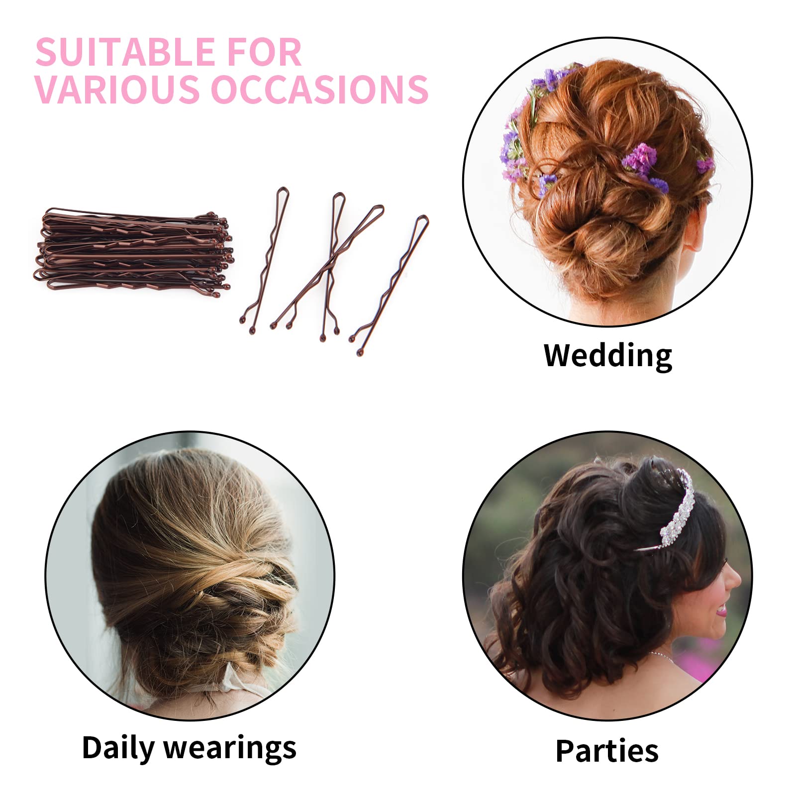 Vaincre 150 Count Brown Bobby Pins for Buns - 2 Inch Hair Pins Bulk with Storage Case, Pain-Free Hair Clips for Women and Girls | Perfect for Updos, Braids, and Everyday Hairstyles