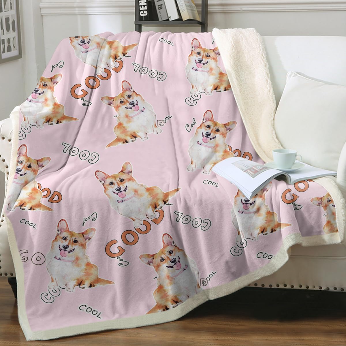 **Corgi Fleece Throw Blanket - Cute Puppy Dog Print Sherpa Blanket for Baby & Kids (30