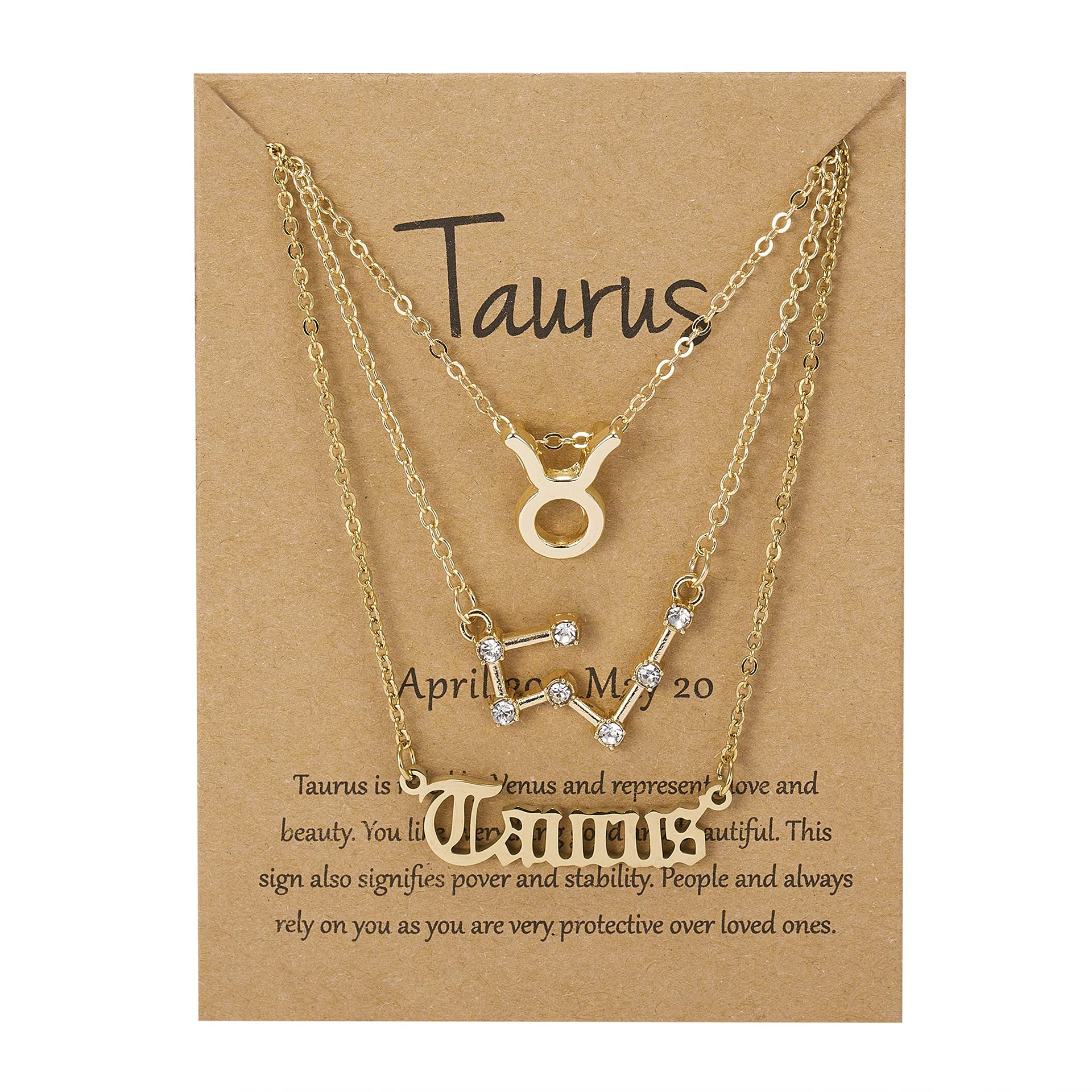 3Pcs Zodiac Sign Layered Choker Necklace Set - 12 Constellation Horoscope Pendant Necklaces with Gift Message Card for Women | Birthday Gifts, Party Jewelry, Fashion Accessories