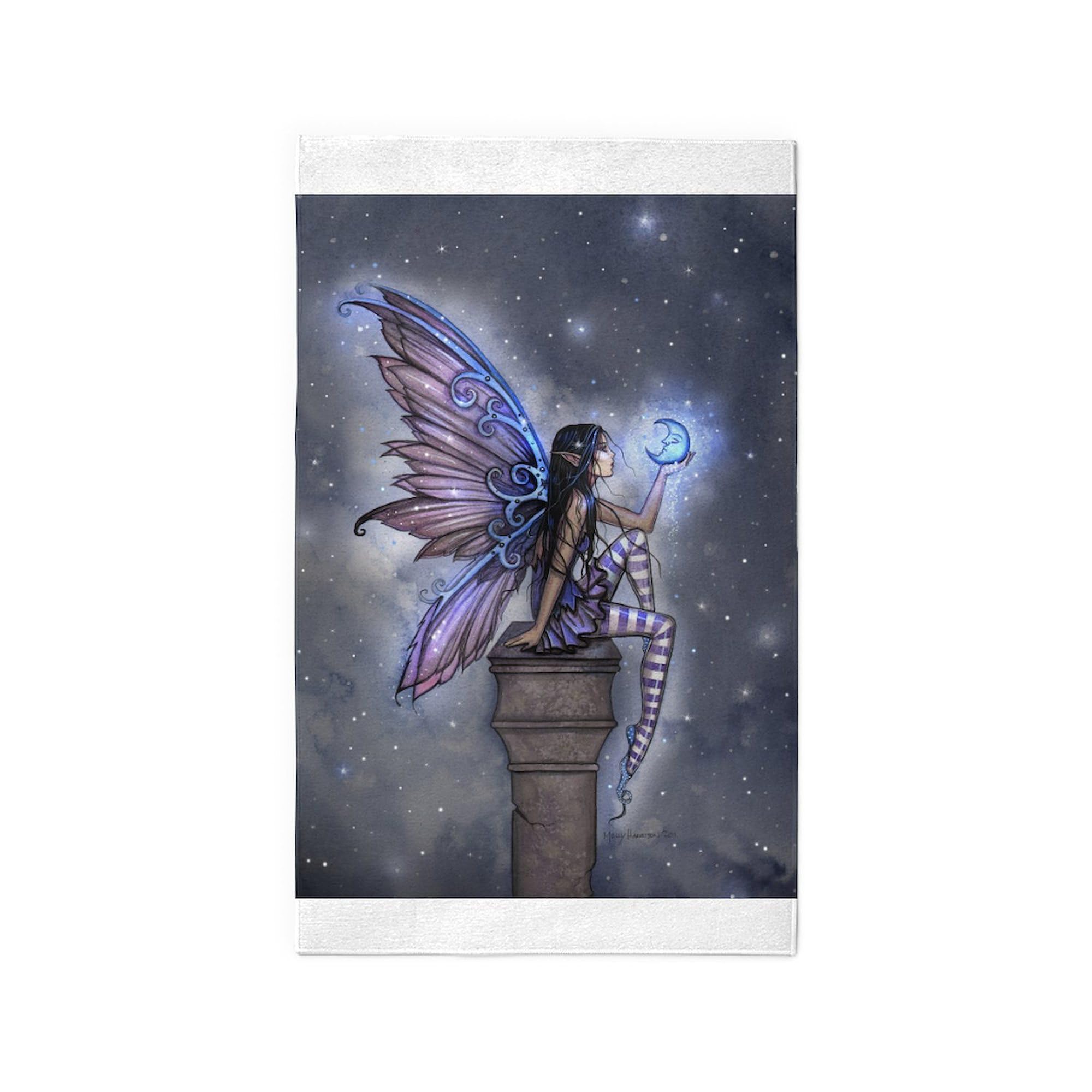 Little Blue Moon Fairy Fantasy Art 3'X5' Area Rug - Soft Fabric Throw Rug for Living Room, Bedroom & Nursery Decor | Non-Slip Floor Mat for Home & Office