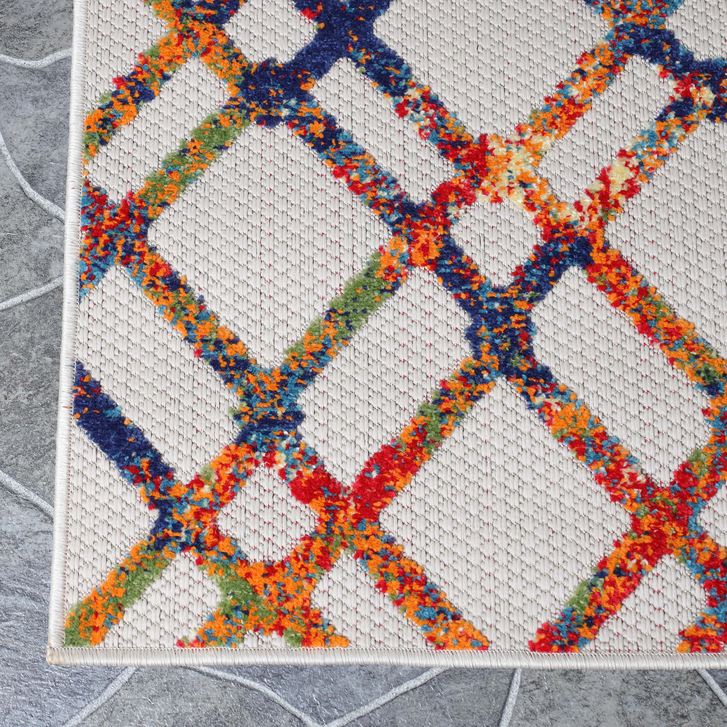Paxson Geometric Diamond Lattice Indoor Outdoor Area Rug - Non-Slip Modern Floor Mat for Living Room, Bedroom, Patio & Deck Decor