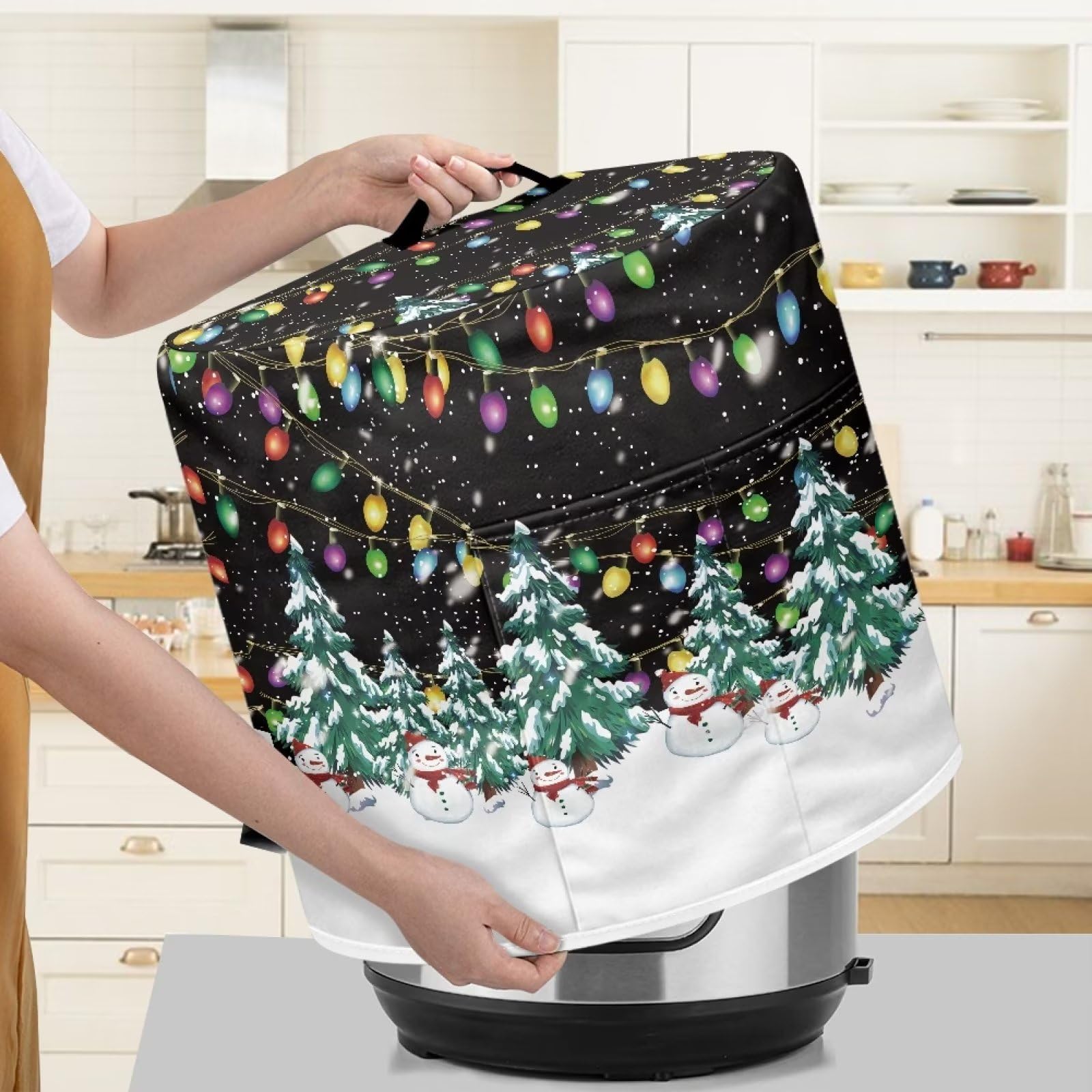 Gomyblomy Christmas Tree Air Fryer Cover - Washable Rice Cooker Protector with Handle & Pocket - Durable Round Pressure Cooker Dust Cover for Holiday Decor - Perfect for Christmas Kitchen Decor & Gift Giving