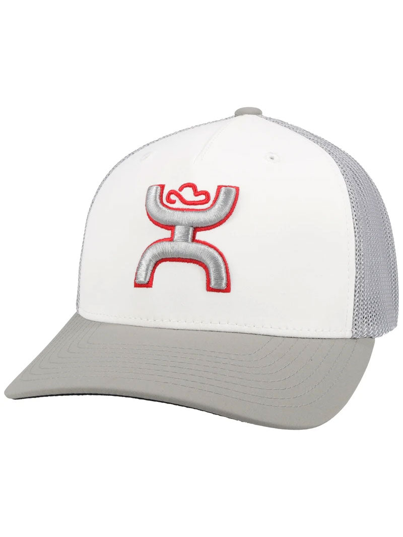 Hooey 2112WHGY Coach 5 Panel Flexfit Trucker Hat - White & Gray Adjustable Baseball Cap for Men & Women - Perfect for Outdoor Activities, Sports & Casual Wear