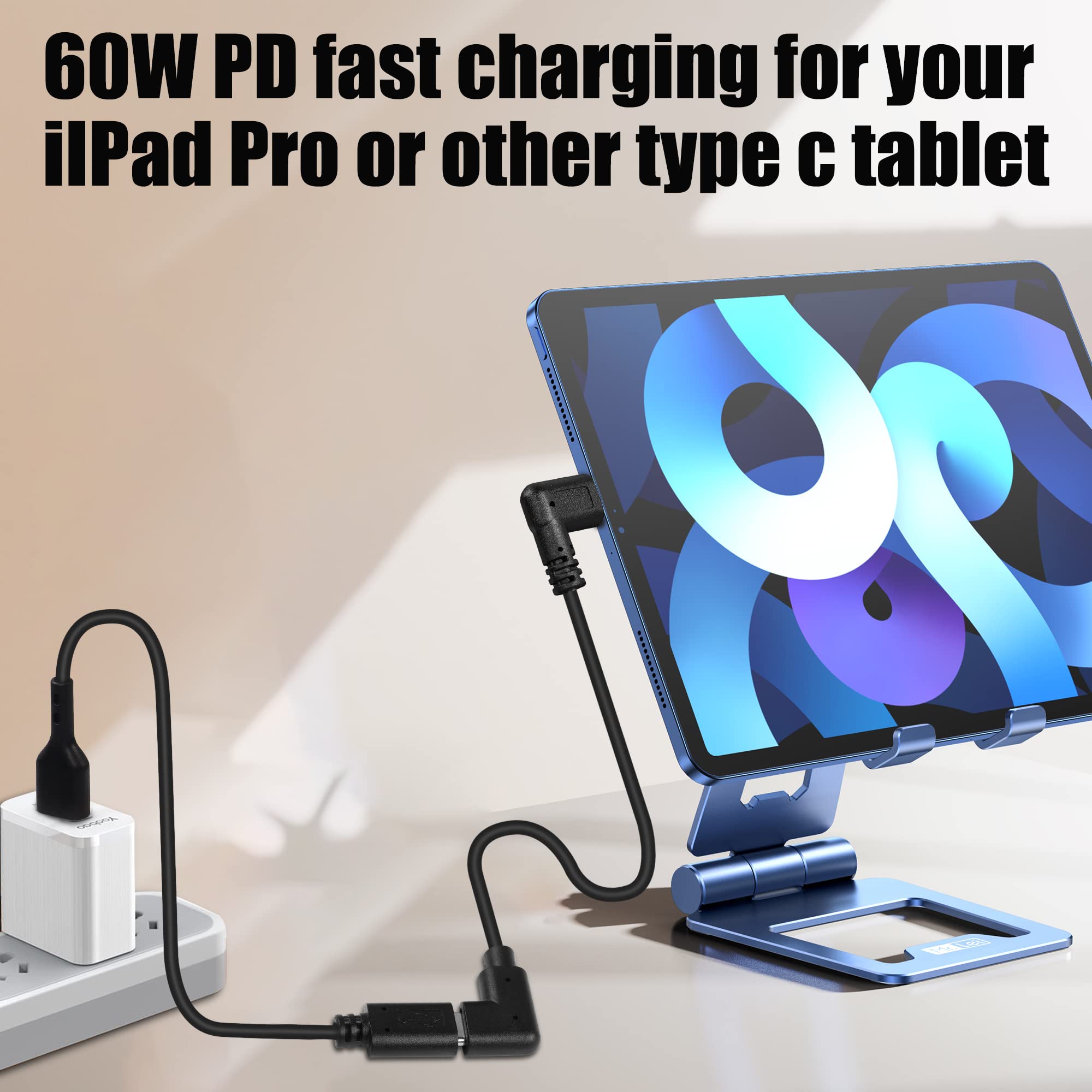 GINTOOYUN USB C Extension Cable 0.3m - Right Angle Male to Female PD 60W Fast Charging Cord - Compatible with MacBook, iPad, iPhone, Samsung Galaxy - Perfect for Home, Office & Travel Charging
