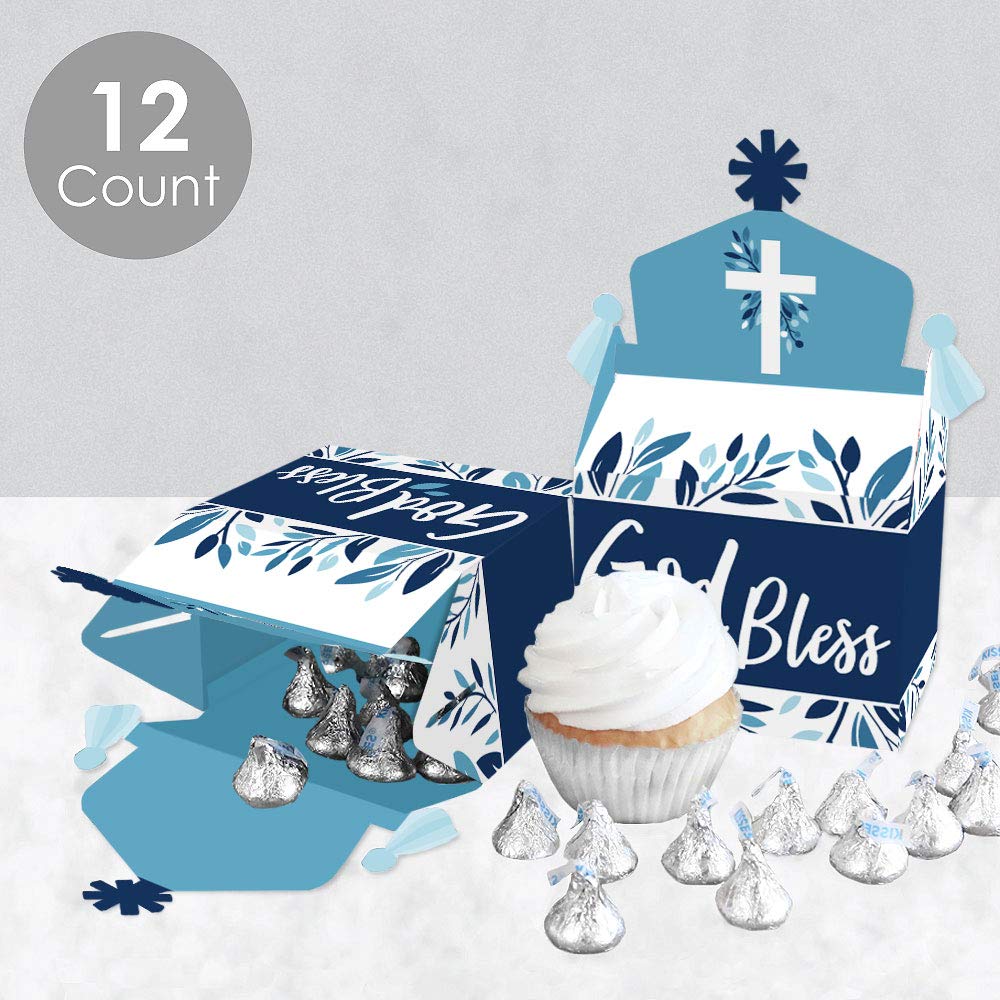 Elegant Blue Cross Treat Boxes - Set of 12 Religious Party Favors for Boys - Perfect for Baptisms, First Communions & Sunday School Celebrations