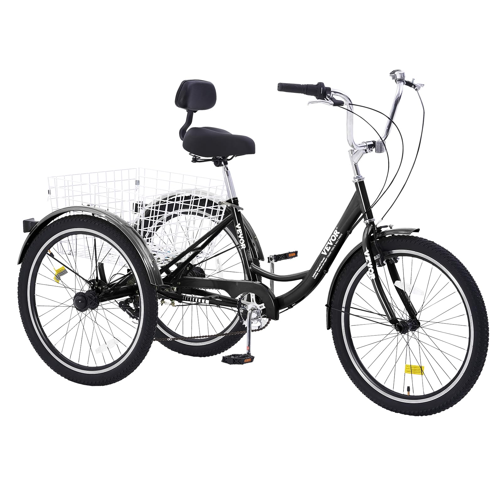 VEVOR Adult Tricycle 3-Wheel Bike for Seniors & Adults - Comfortable & Stable Ride for Exercise, Shopping & Leisure - 24/26 Inch Wheels, Adjustable Seat, Rear Basket Included