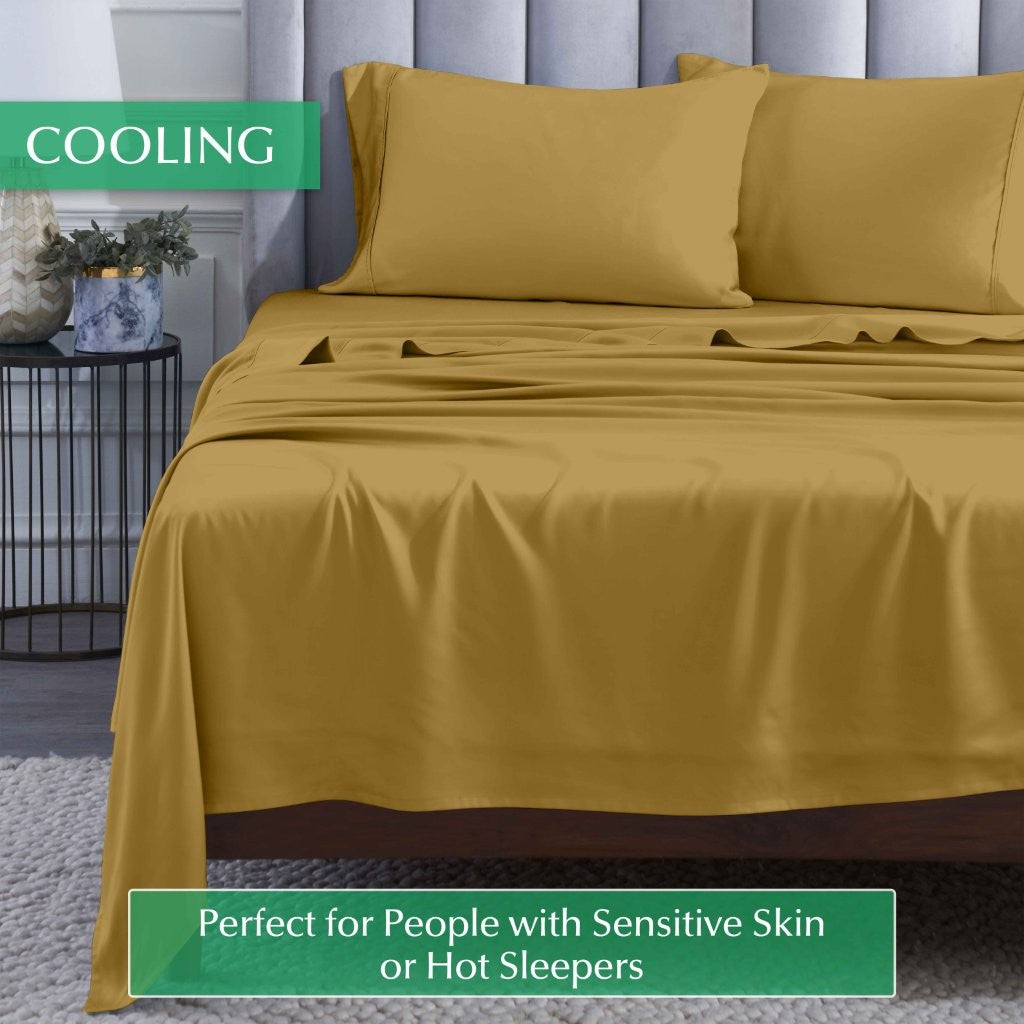 300 Thread Count Rayon From Bamboo Solid Deep Pocket Sheet Set - Ultra Soft & Breathable Bed Sheets for Queen Size Mattress - Perfect for All-Season Comfort & Luxury Bedroom Decor