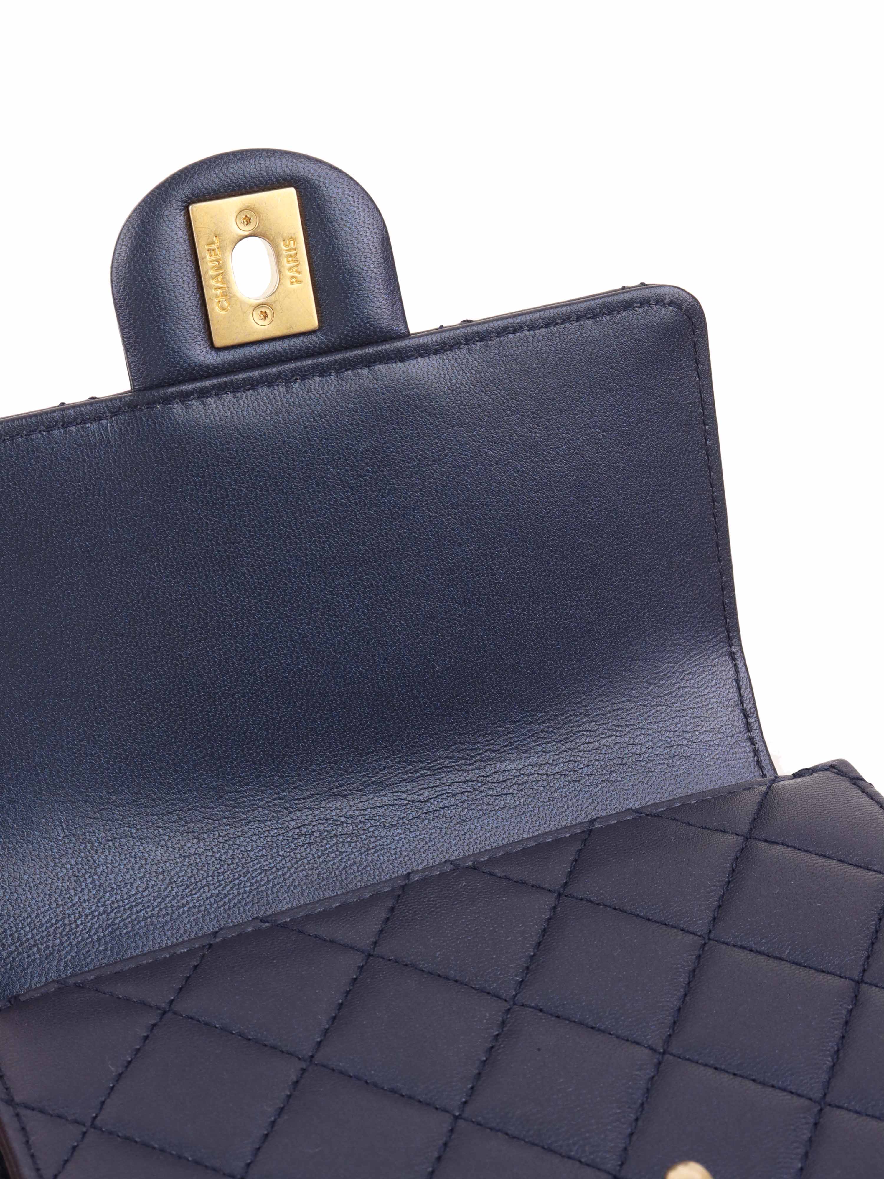 Chanel Navy Iridescent Pearl-Embellished Flap Bag - Luxury Crossbody Purse for Women | Perfect for Evening Parties, Date Nights & Special Occasions