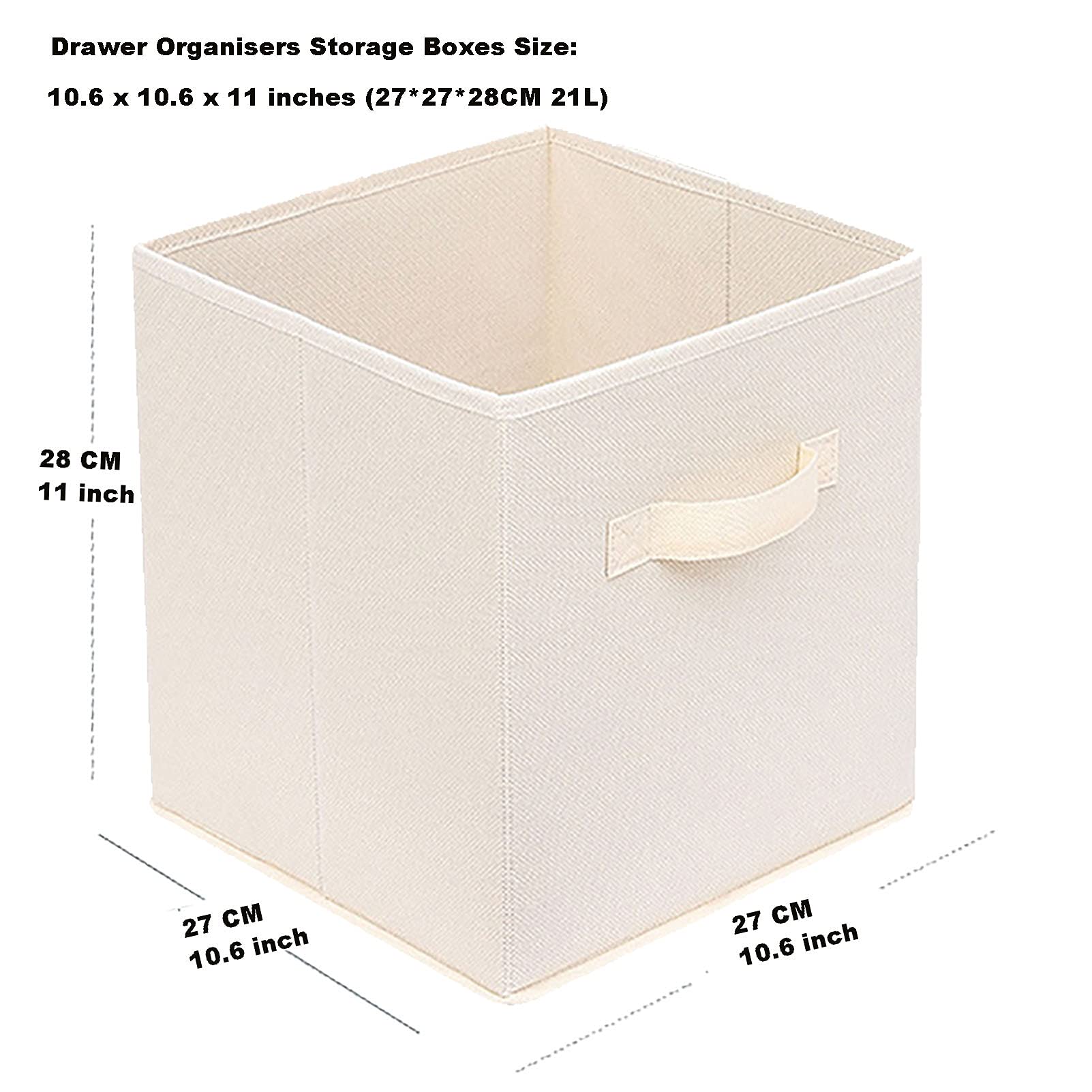 2 Pack Collapsible Fabric Drawer Storage Organizers with Handles - Foldable Closet Organizer Boxes for Clothes, Bras, Socks, Underwear, Ties, Scarves, Toys & Books - Beige - Perfect for Bedroom, Closet, Nursery & Office Organization