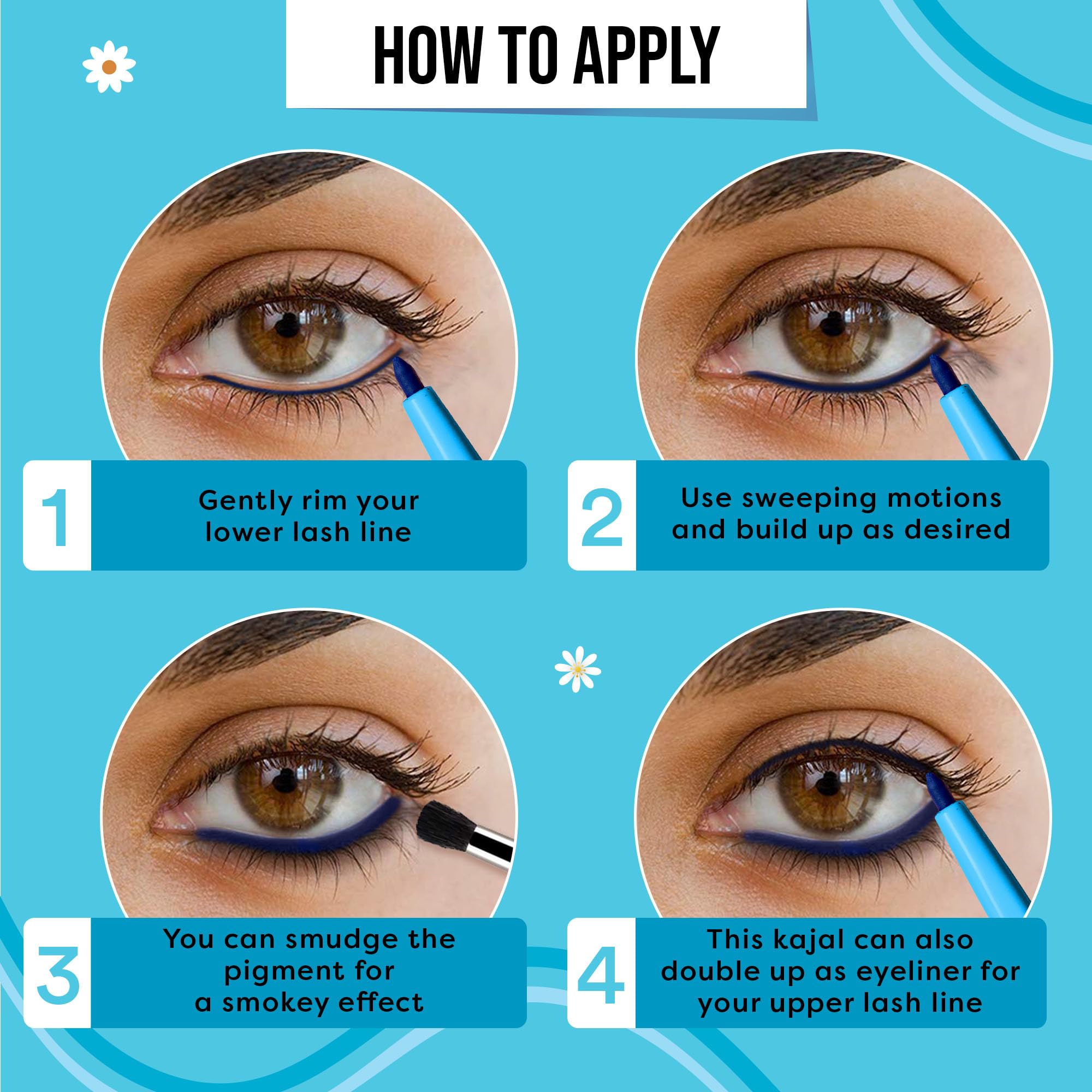 SUGAR POP 16-Hour Longwear Kajal Eyeliner - Waterproof, Smudge-Proof & Transfer-Proof | Intense Matte Finish with Sunflower Seed Oil & Vitamin E | Velvet Smooth Application | 0.3g Blue | Perfect for Day-to-Night Makeup, Parties & Special Occasions