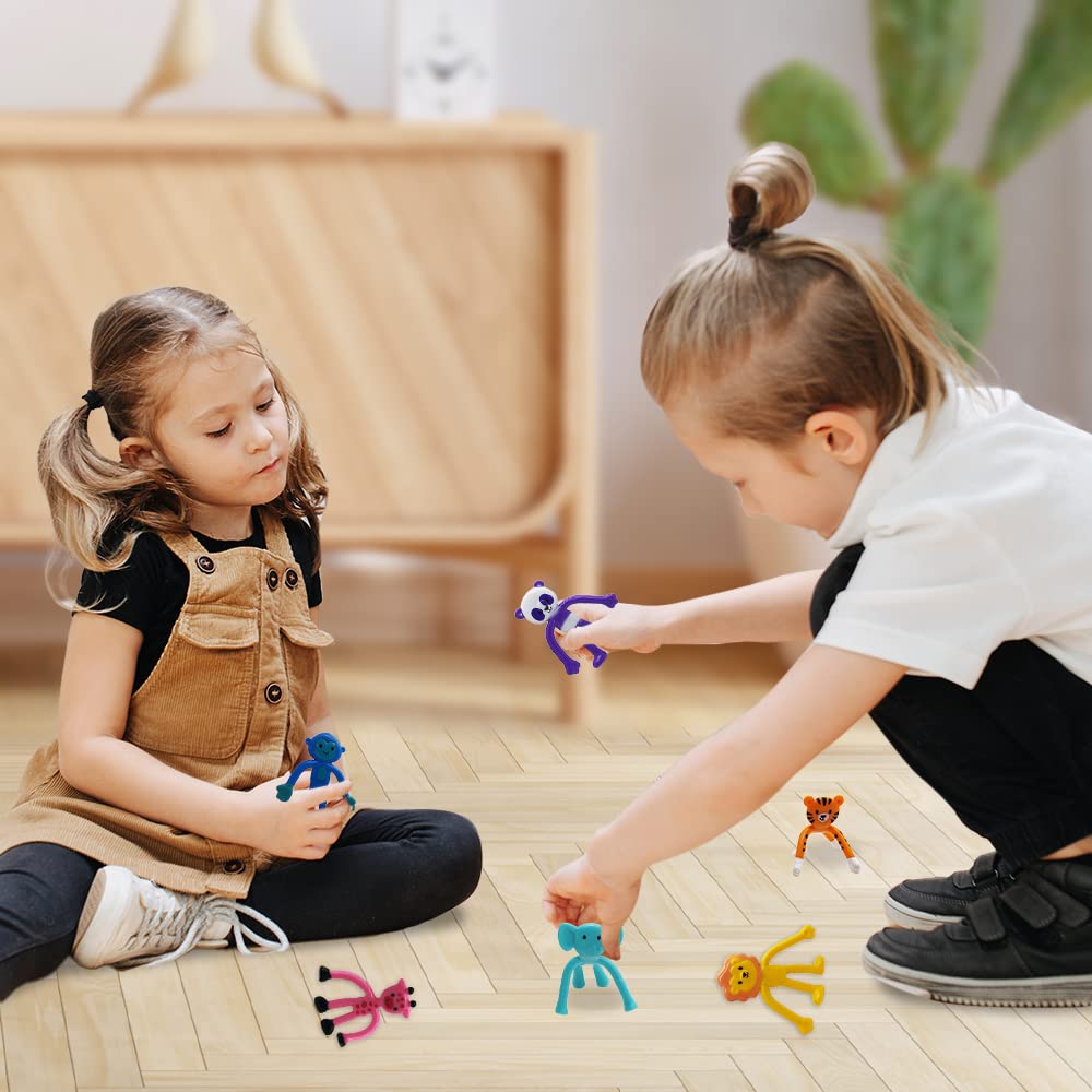 ArtCreativity 48-Piece Bendable Animal Figures Set - Panda, Tiger, Giraffe, Monkey, Elephant & Lion - Stress Relief Toys for Kids, Easter Basket Stuffers & Zoo Birthday Party Favors - Perfect for Classroom Rewards, Sensory Play & Party Decorations