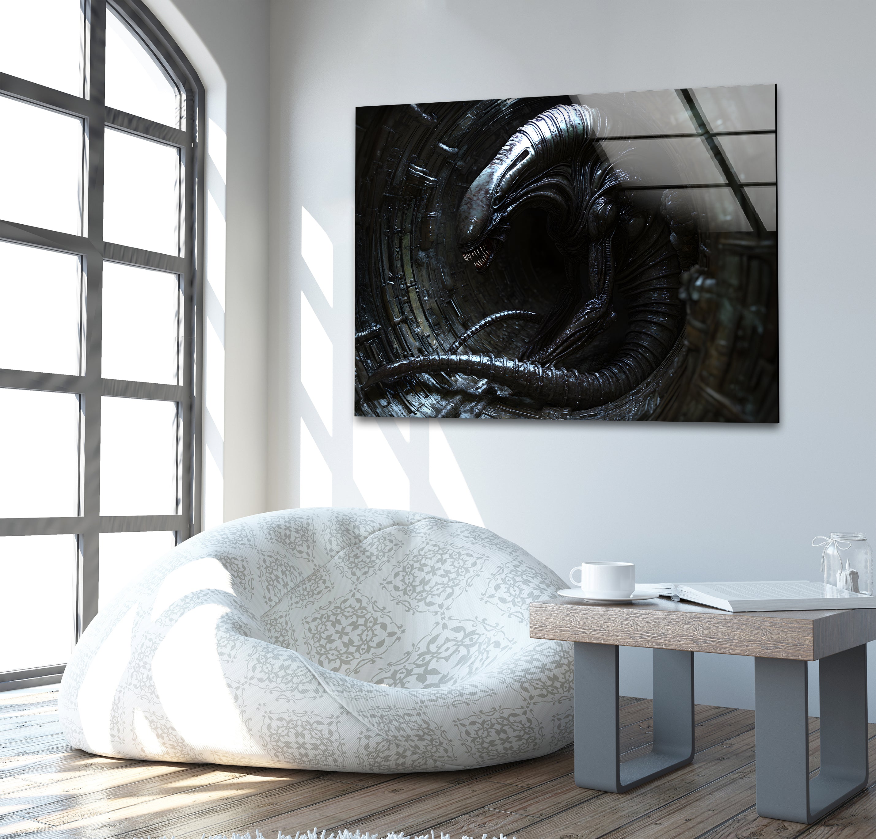 Black Alien Glass Wall Art - Modern Abstract Decor for Living Room, Bedroom & Office | Unique Handmade Glass Artwork for Home & Gifts