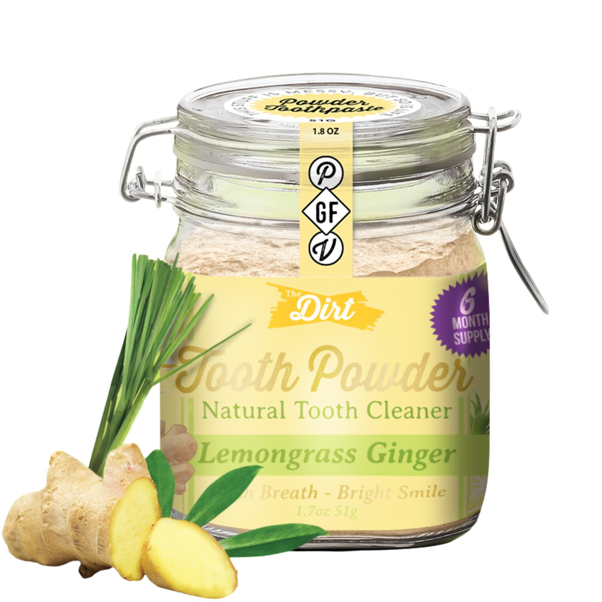 Natural Remineralizing Tooth Powder with Hydroxyapatite - Fluoride-Free, Gluten-Free & Vegan Teeth Whitening Powder for Sensitive Teeth - Organic Lemongrass & Ginger Flavor (51g, 6 Month Supply) | Gentle Daily Oral Care & Eco-Friendly Alternative to Toothpaste