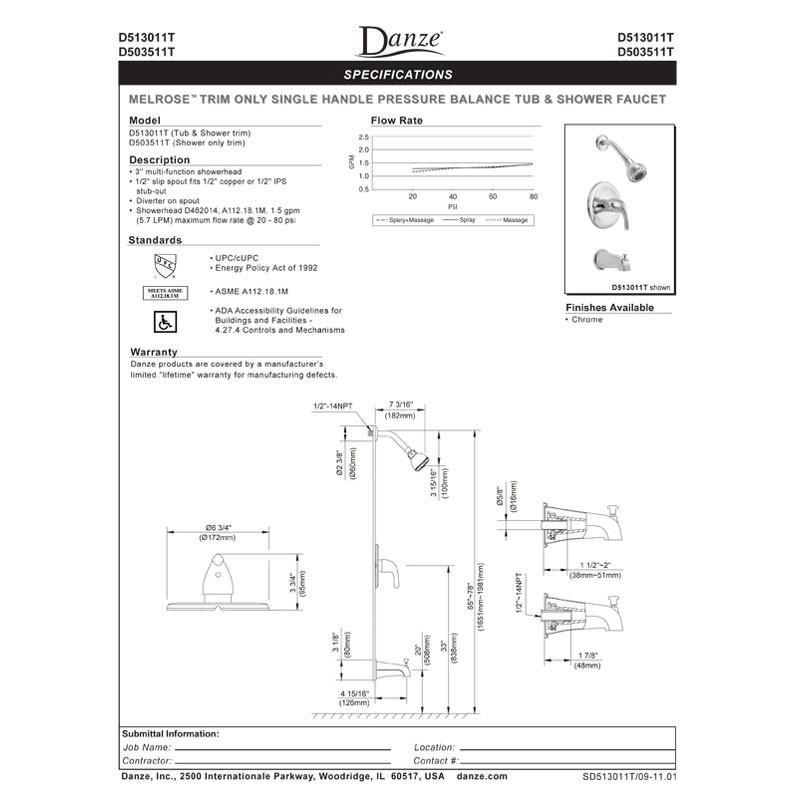 Danze Melrose Chrome Single Handle Pressure Balance Shower Faucet with Rough-in Valve - Perfect for Bathroom Renovations & Modern Home Upgrades
