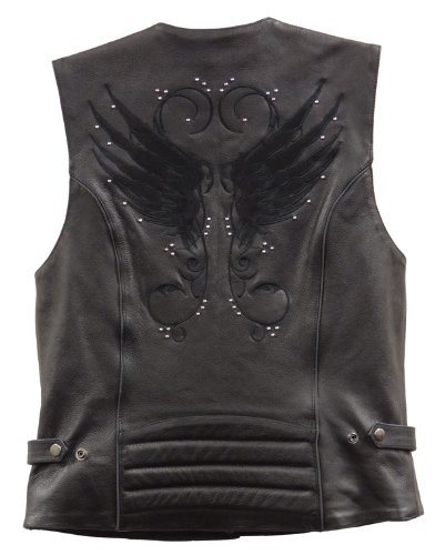 Milwaukee Leather XS1293 Women's Winged Studded Black Leather Vest - Large Size | Stylish Biker Jacket for Motorcycle Riding & Fashion Outfits