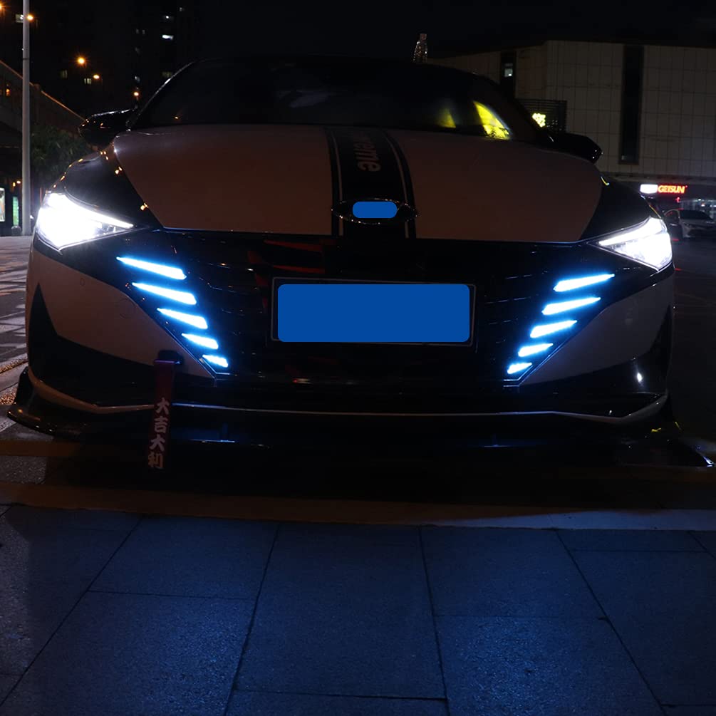 12V LED DRL Daytime Running Lights with Amber Turn Signal - Compatible with Hyundai Elantra 2021 - Front Bumper Grille Fog Lamps & Blue Night Light Accessories - Perfect for Night Driving and Enhanced Visibility