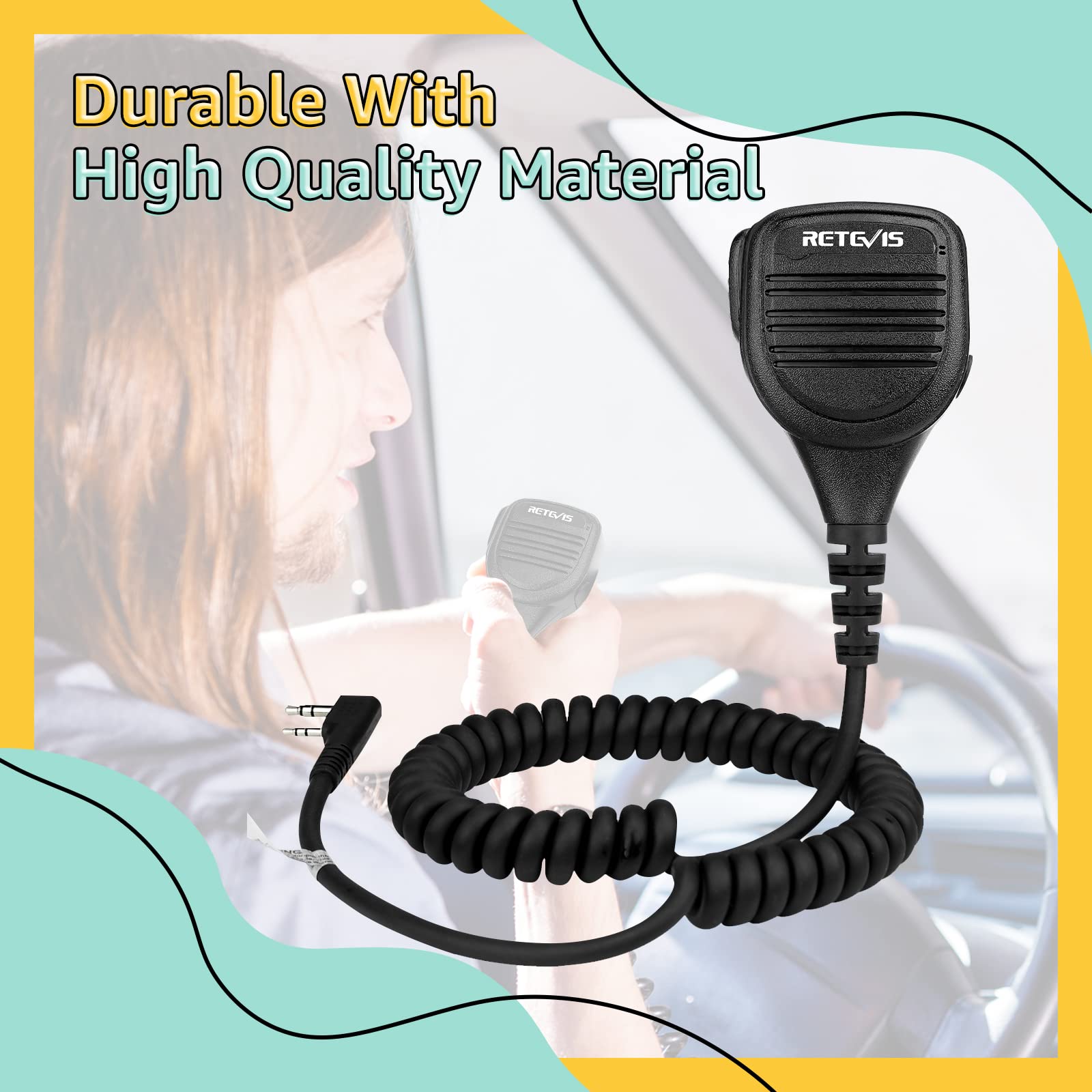 Retevis RT21 Walkie Talkie Microphone - IP54 Waterproof Shoulder Speaker Mic for RT22 RT68 H-777 RT85 RT27 RT86 RT18 RB45 BAOFENG UV-5R 5RM BF-F8HP Kenwood SAMCOM Radios - 3.5mm Audio Jack (1 Pack) - Perfect for Outdoor Adventures, Construction Sites & Emergency Communication