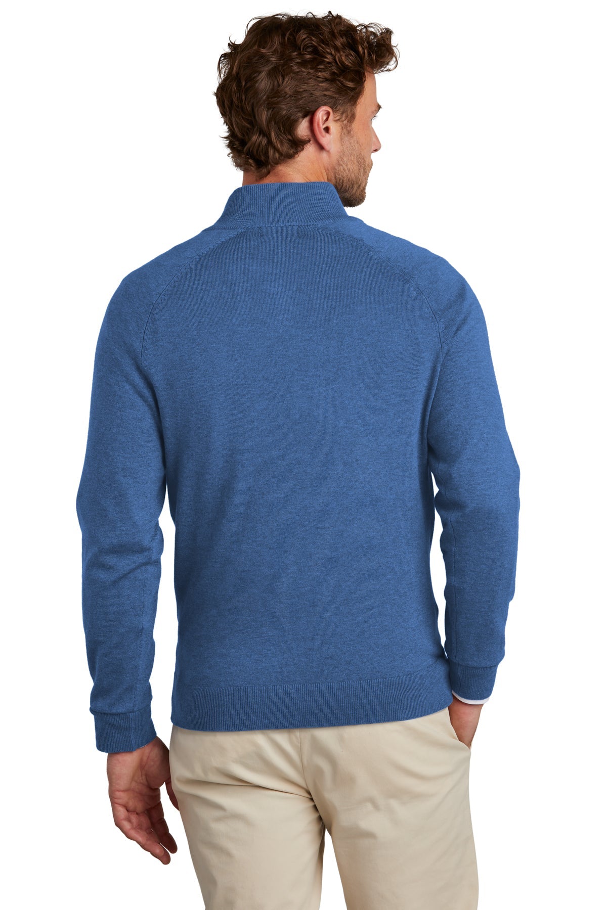 Brooks Brothers Men's Cotton Stretch 1/4 Zip Sweater - Charter Blue Heather | Comfortable Casual Pullover for Office & Outdoor Activities